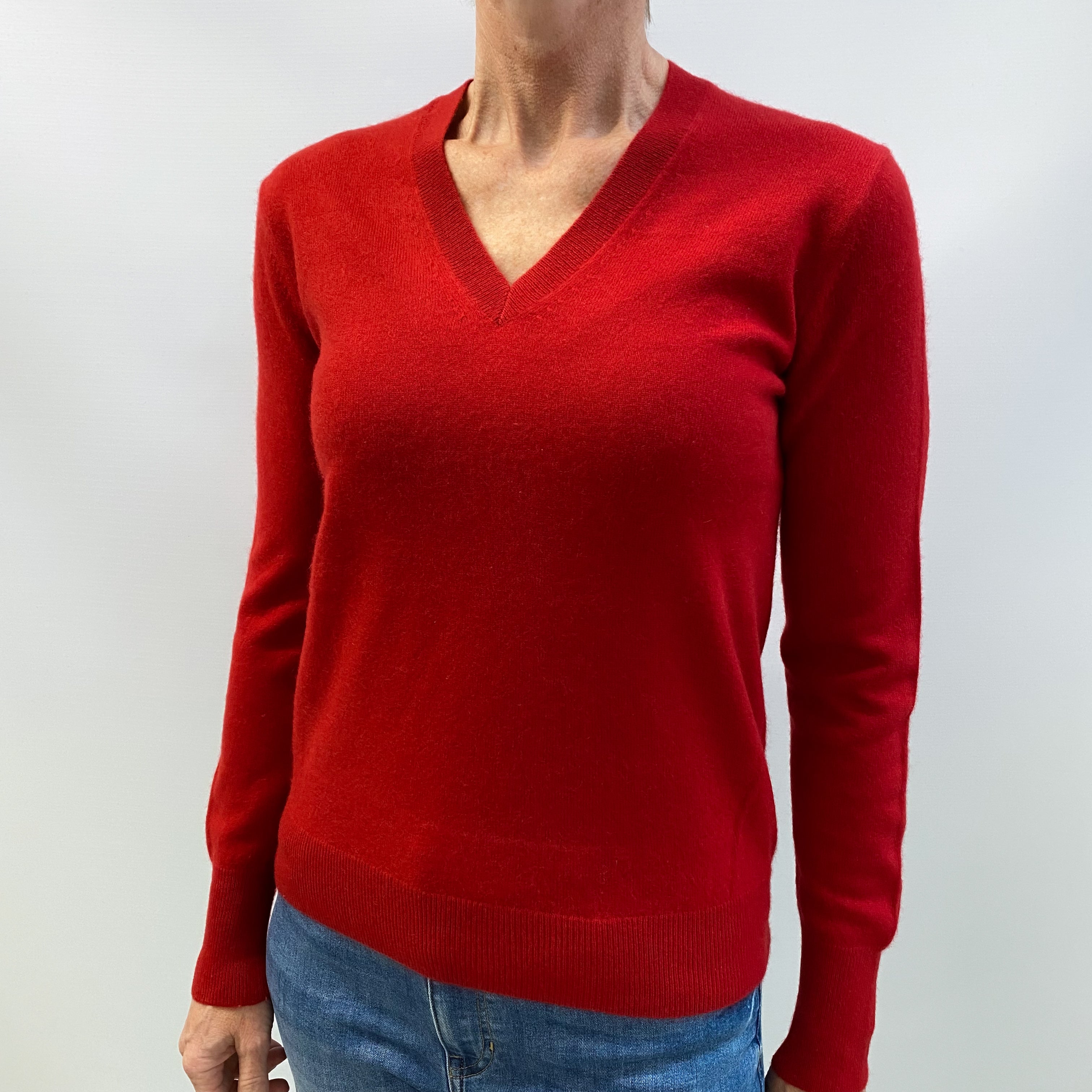 Spanish Red Cashmere V Neck Jumper Small