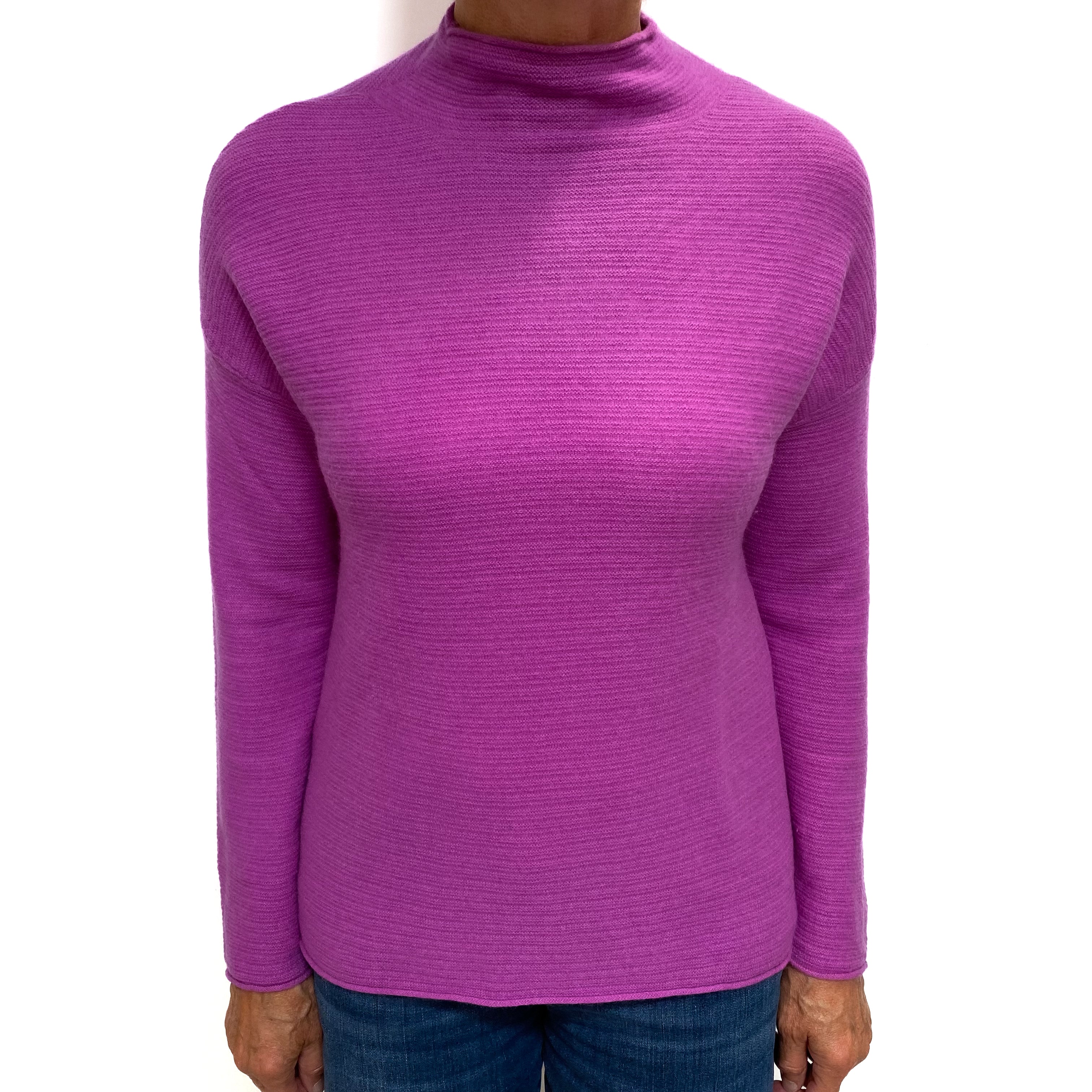 Magenta Purple Cashmere Turtle Neck Ribbed Knit Jumper Medium
