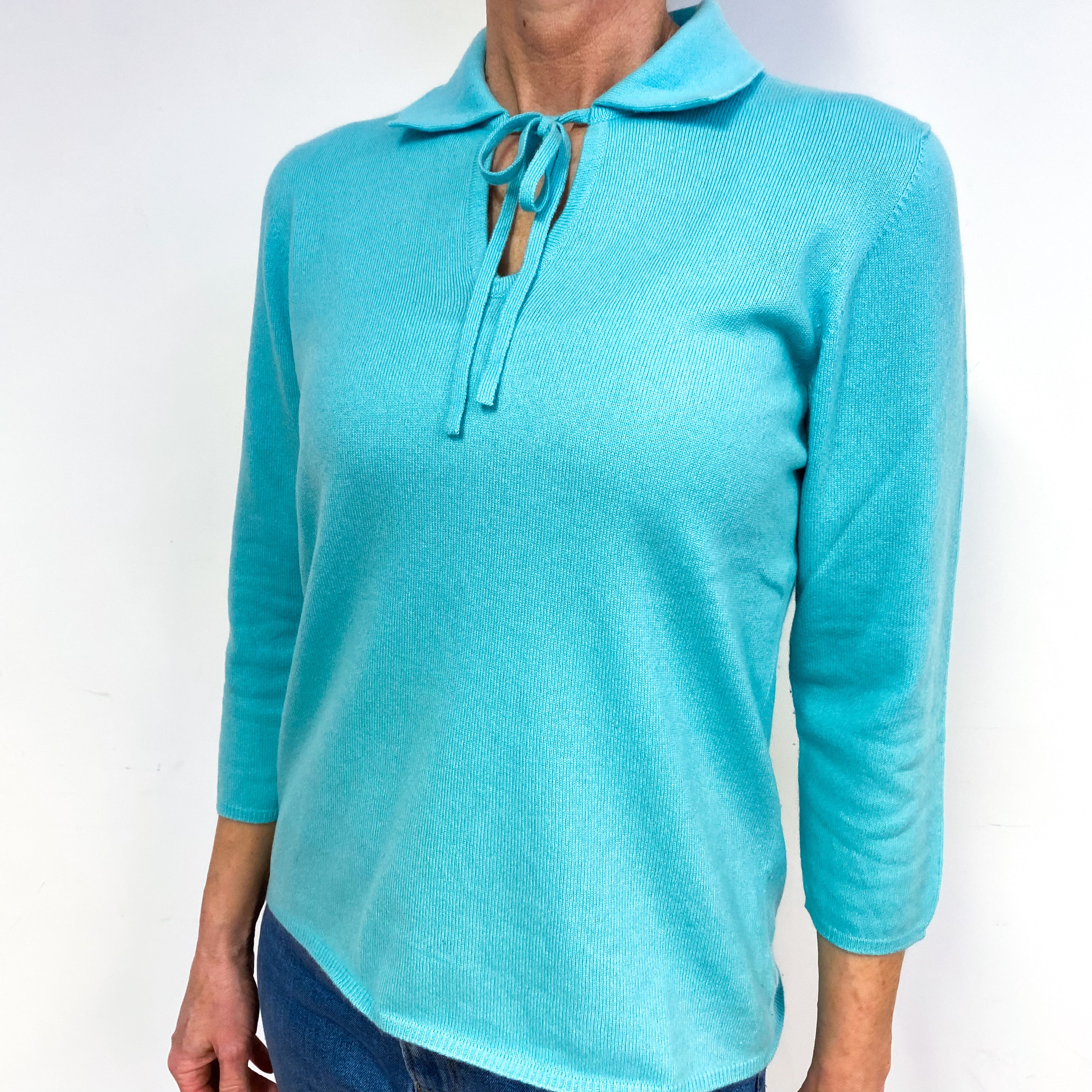 Aqua Blue Cashmere V-Neck Jumper Medium