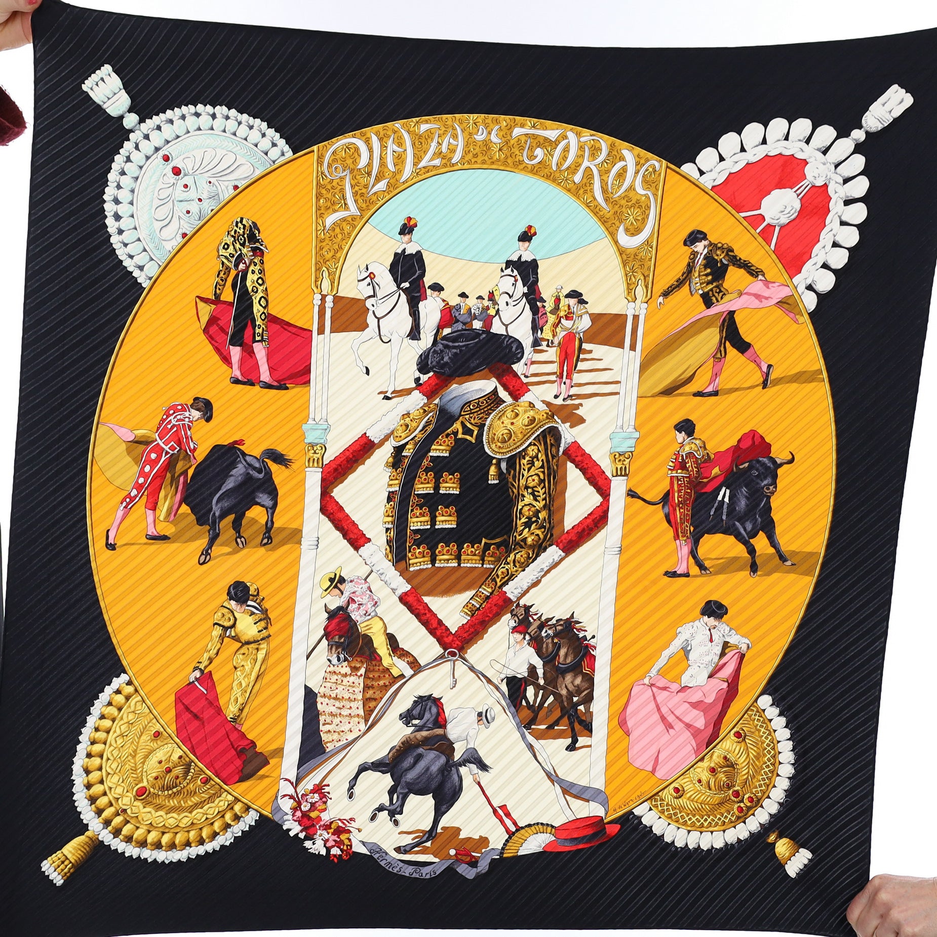 Hermès Plaza de Toros Plisse Silk Scarf Rare