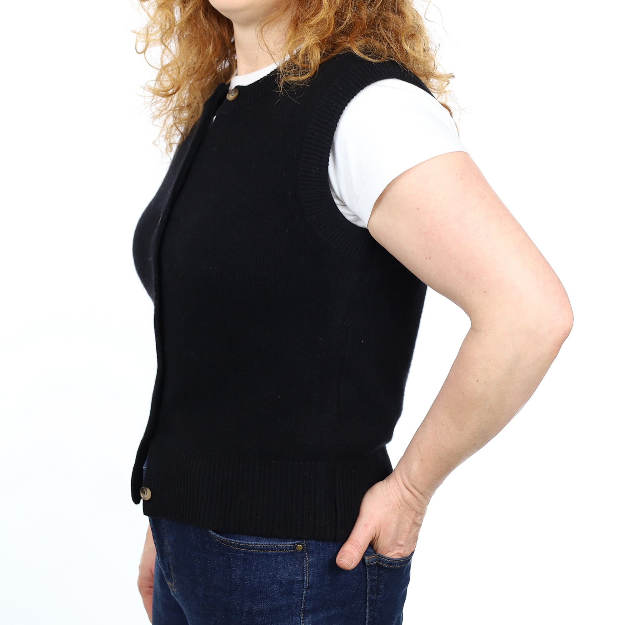 Brand New Black Luxury Cashmere Crew Neck Waistcoat Medium UK 12-14