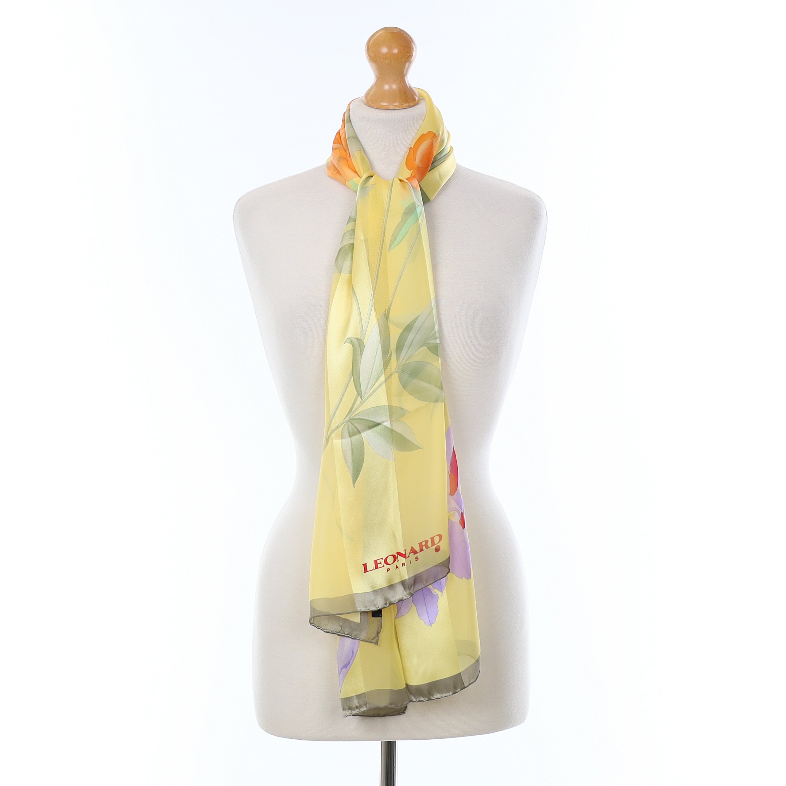 Brand New Boxed Leonard Yellow Floral Silk Scarf