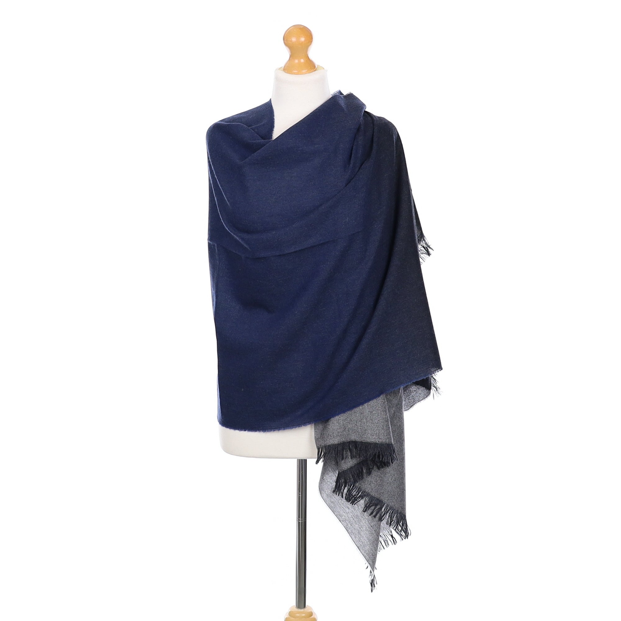 Scottish Begg & Co Navy and Grey Ombré Woven Cashmere Wrap