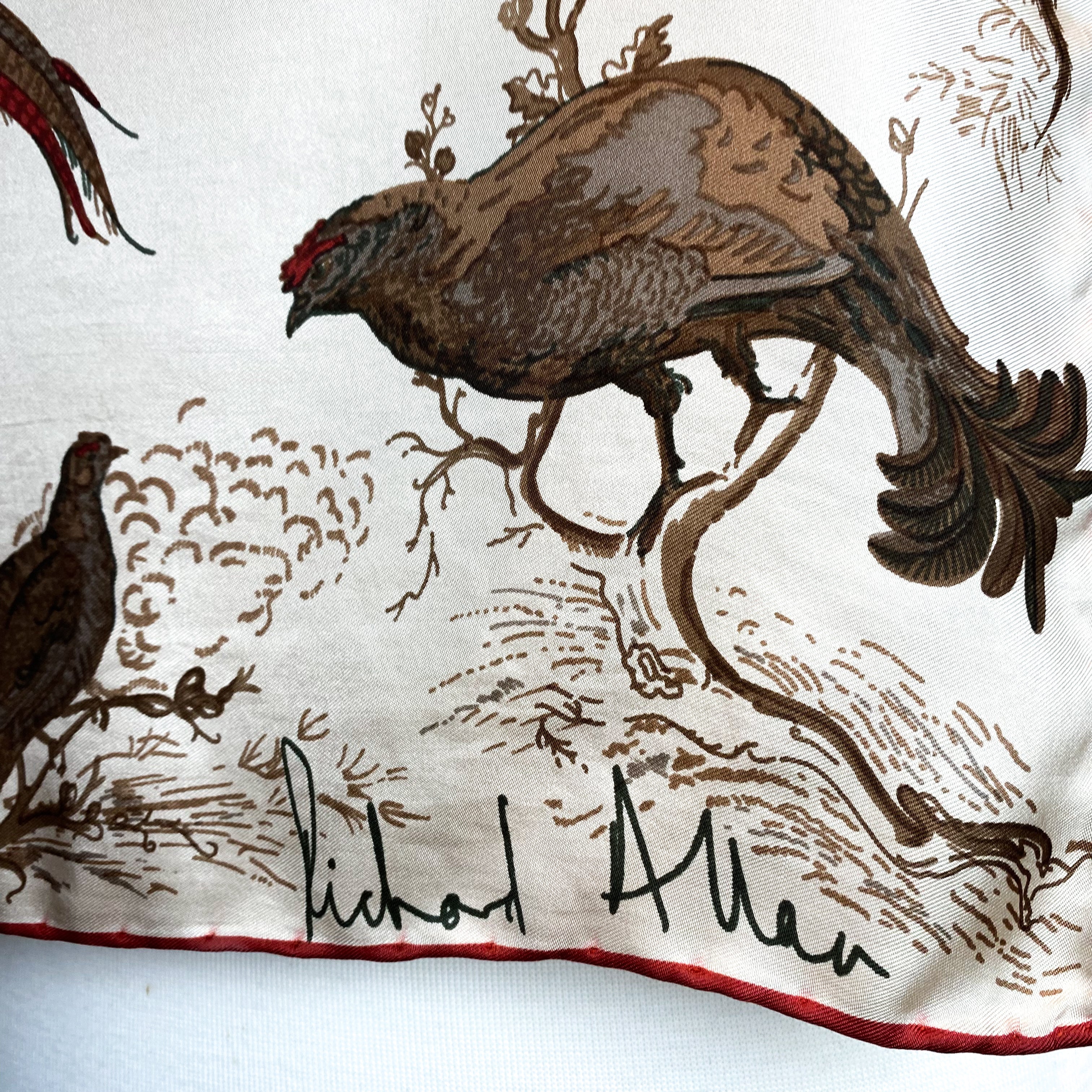 1970s Richard Allan Bird Design Vintage Silk Scarf
