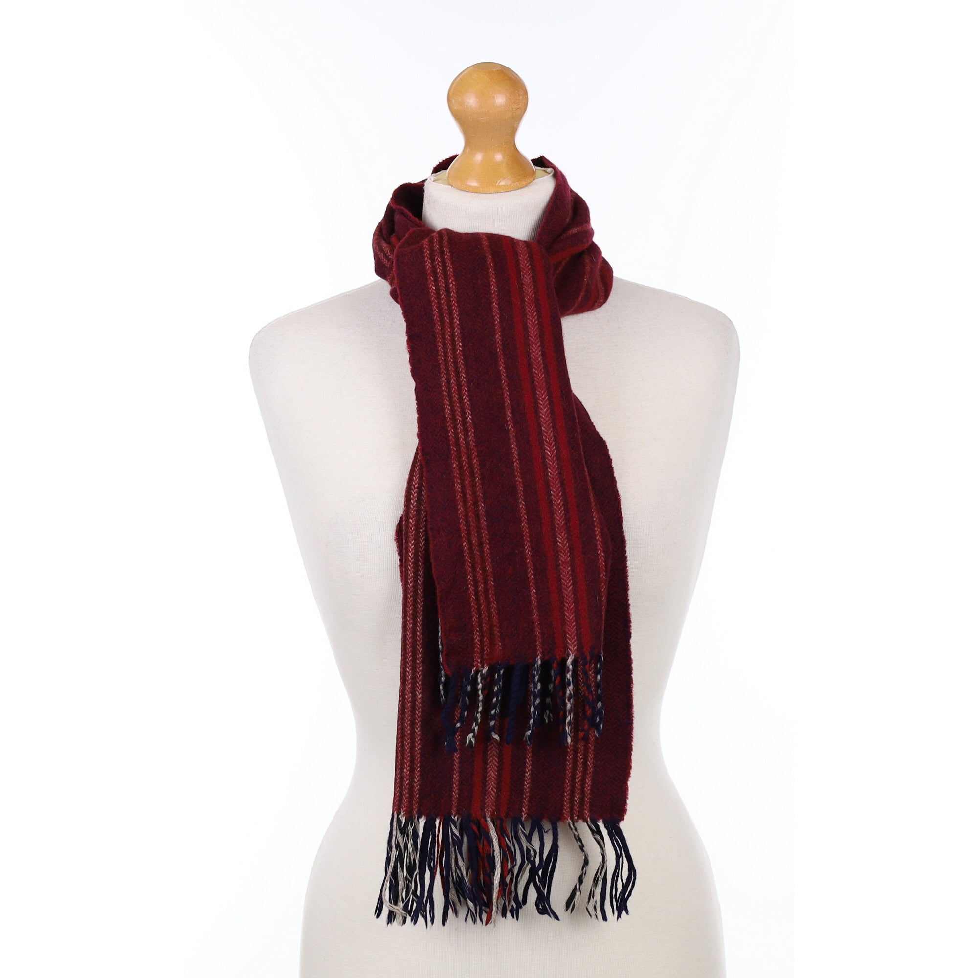 Burgundy Striped Cashmere Woven Scarf