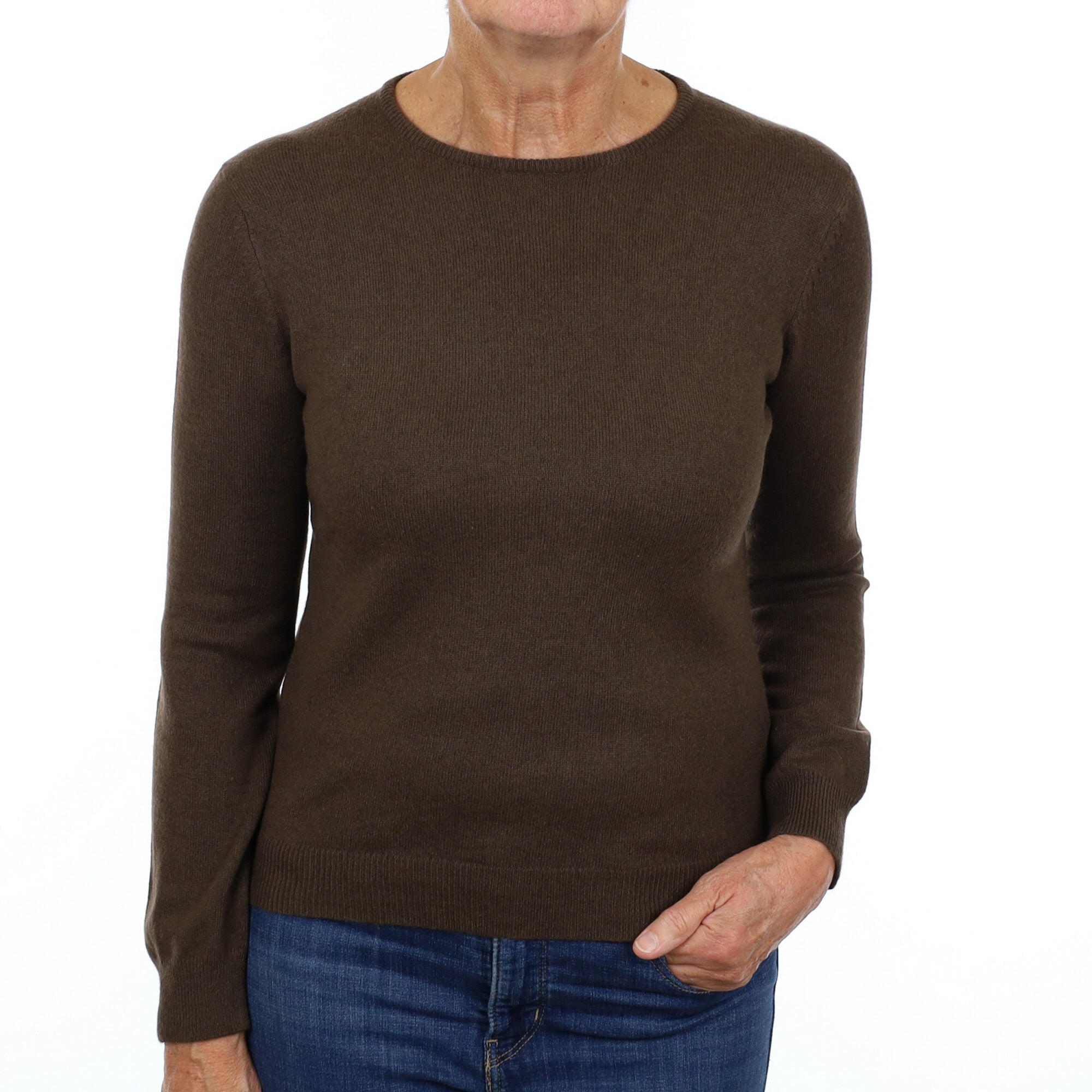 Chocolate Brown Cashmere Crew Neck Jumper Medium