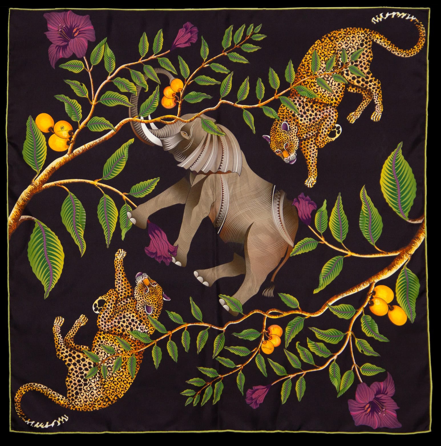 Brand New Bellezza Blue & Black Elephant Safari Double Faced Silk Scarf Extra Large