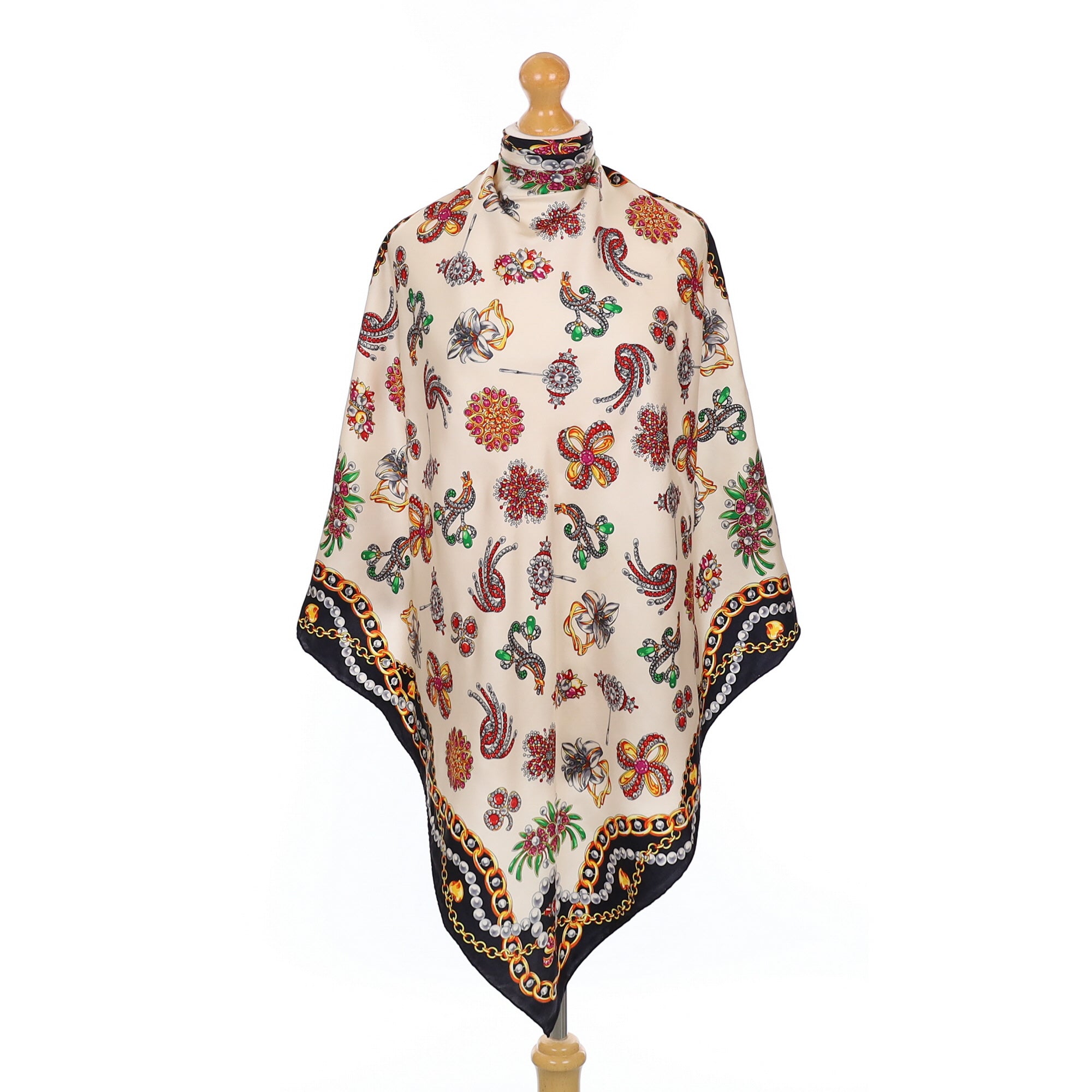 Jewelled Brooch Design Silk Scarf