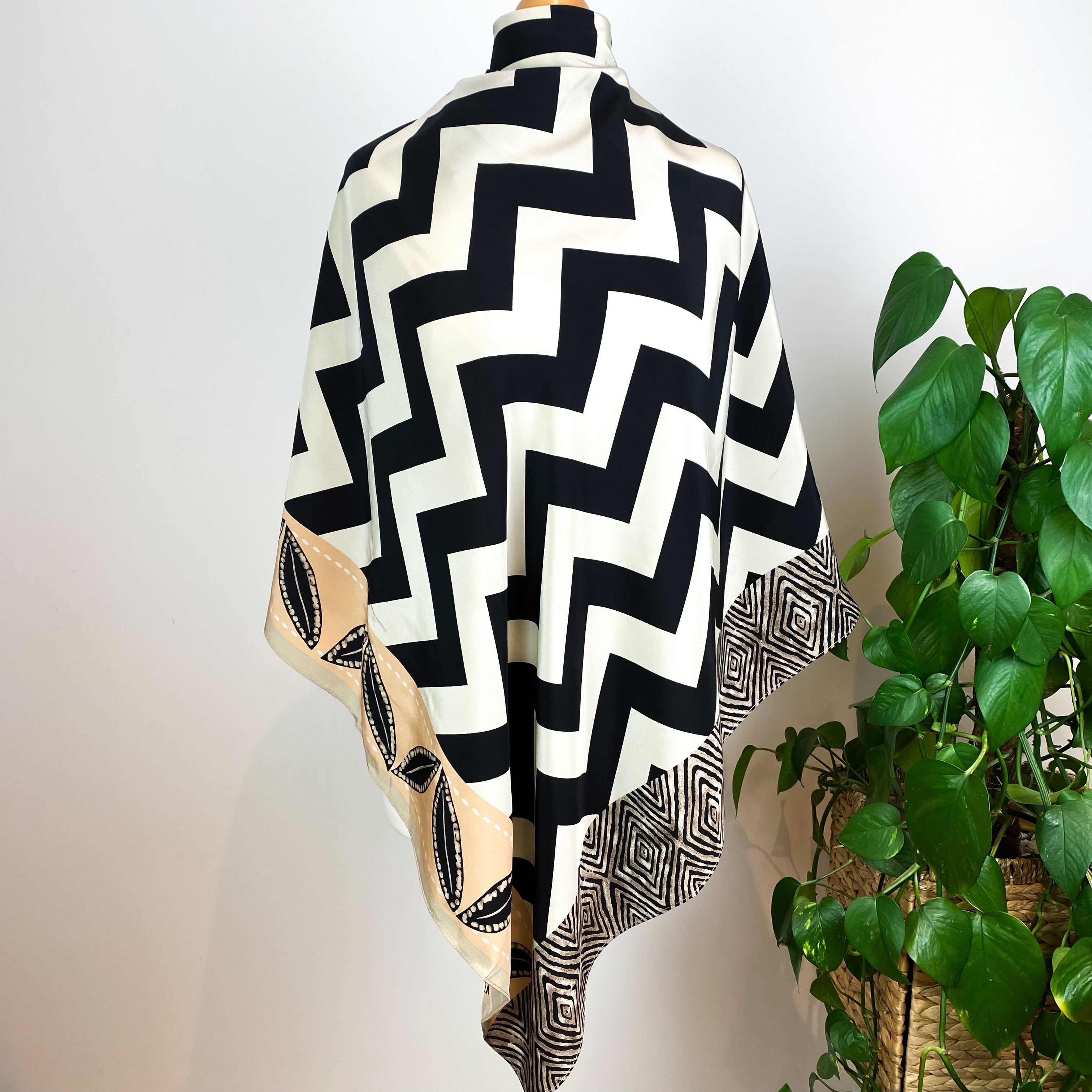Unworn Zig Zag Modern Silk Scarf