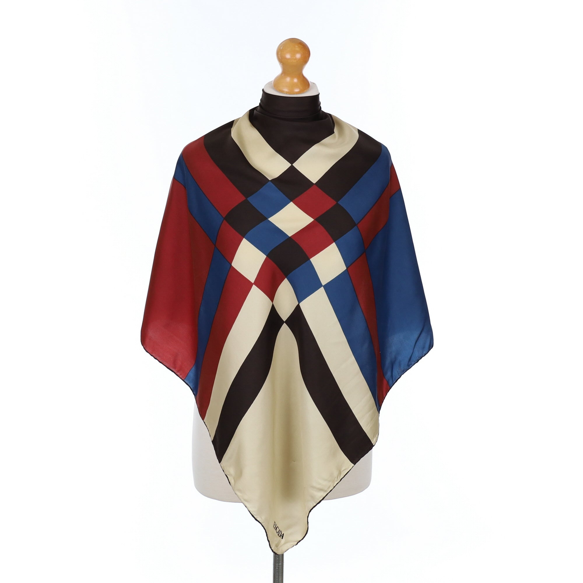Escada Stripe and Check Silk Scarf