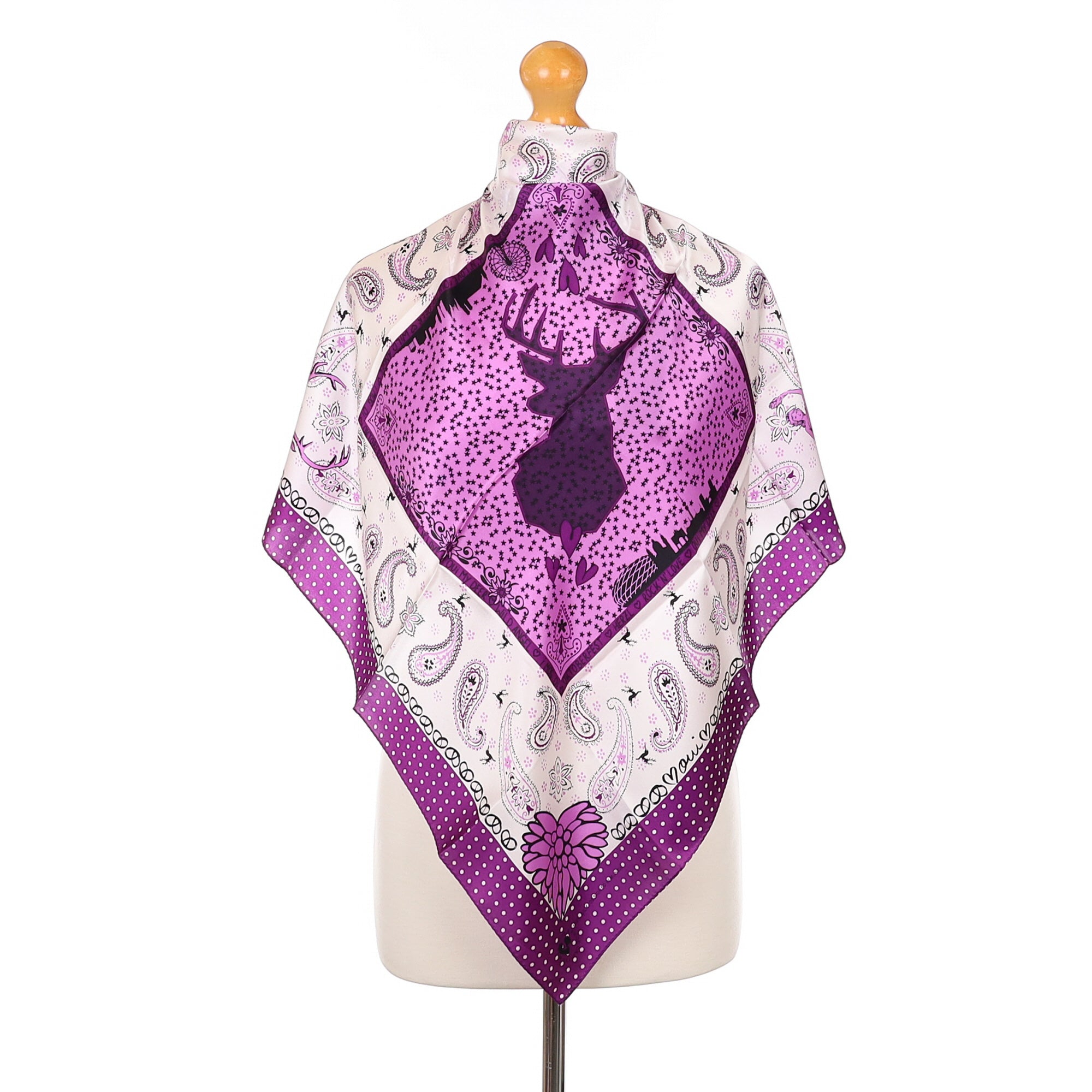 Brand New Boxed Oui Purple Stag Design Silk Scarf