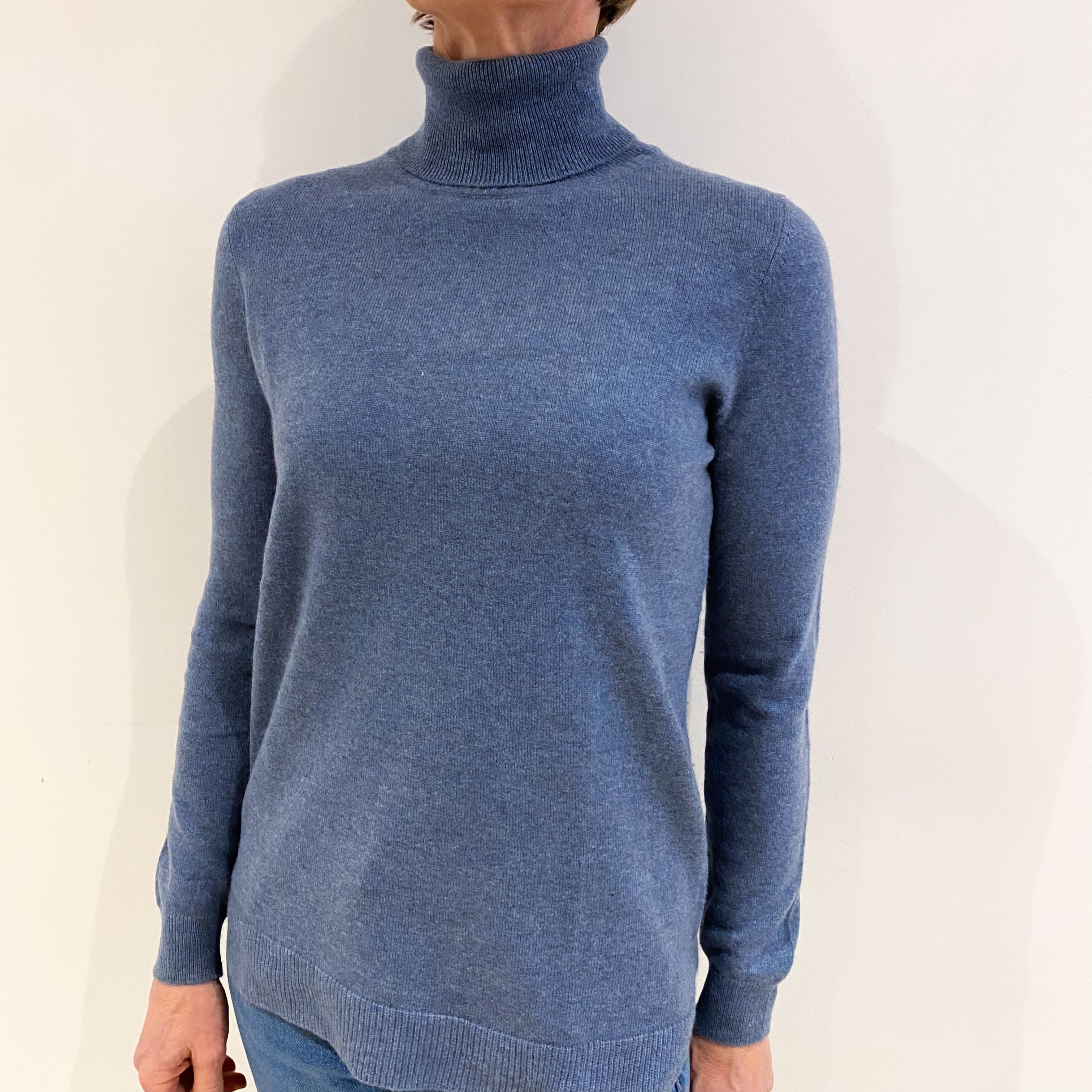 Denim Blue Cashmere Polo Neck Jumper Small