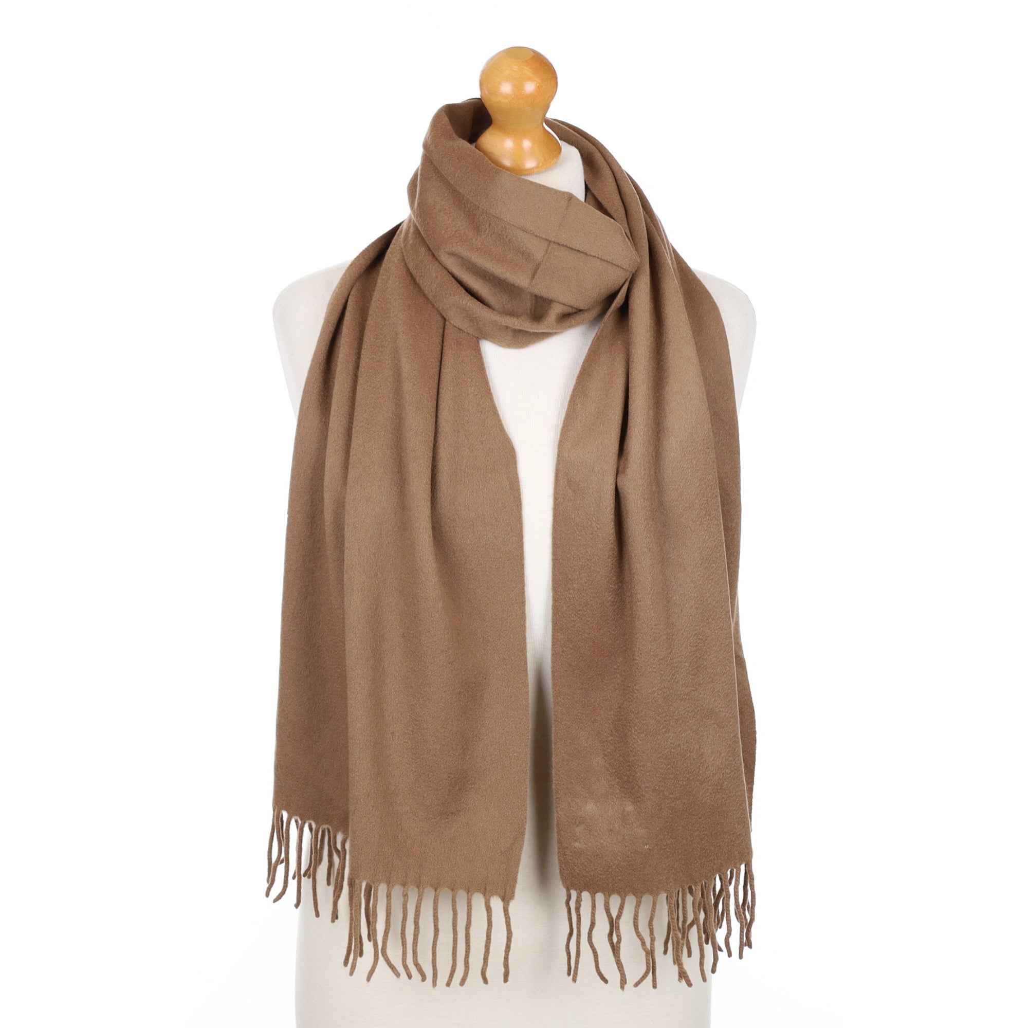 Toffee Brown Fringed Cashmere Woven Scarf