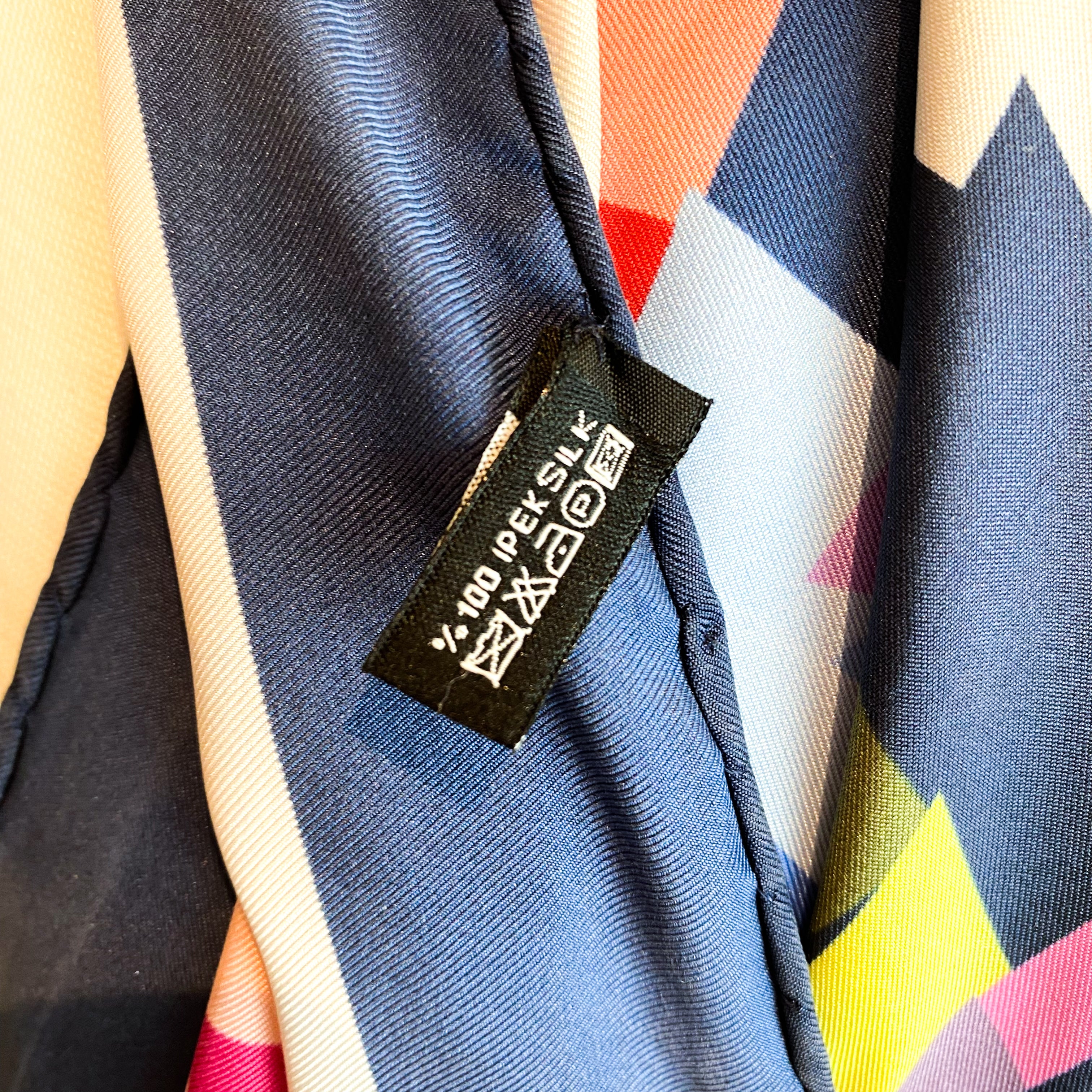 Colourful Block Patterned Vintage Silk Scarf
