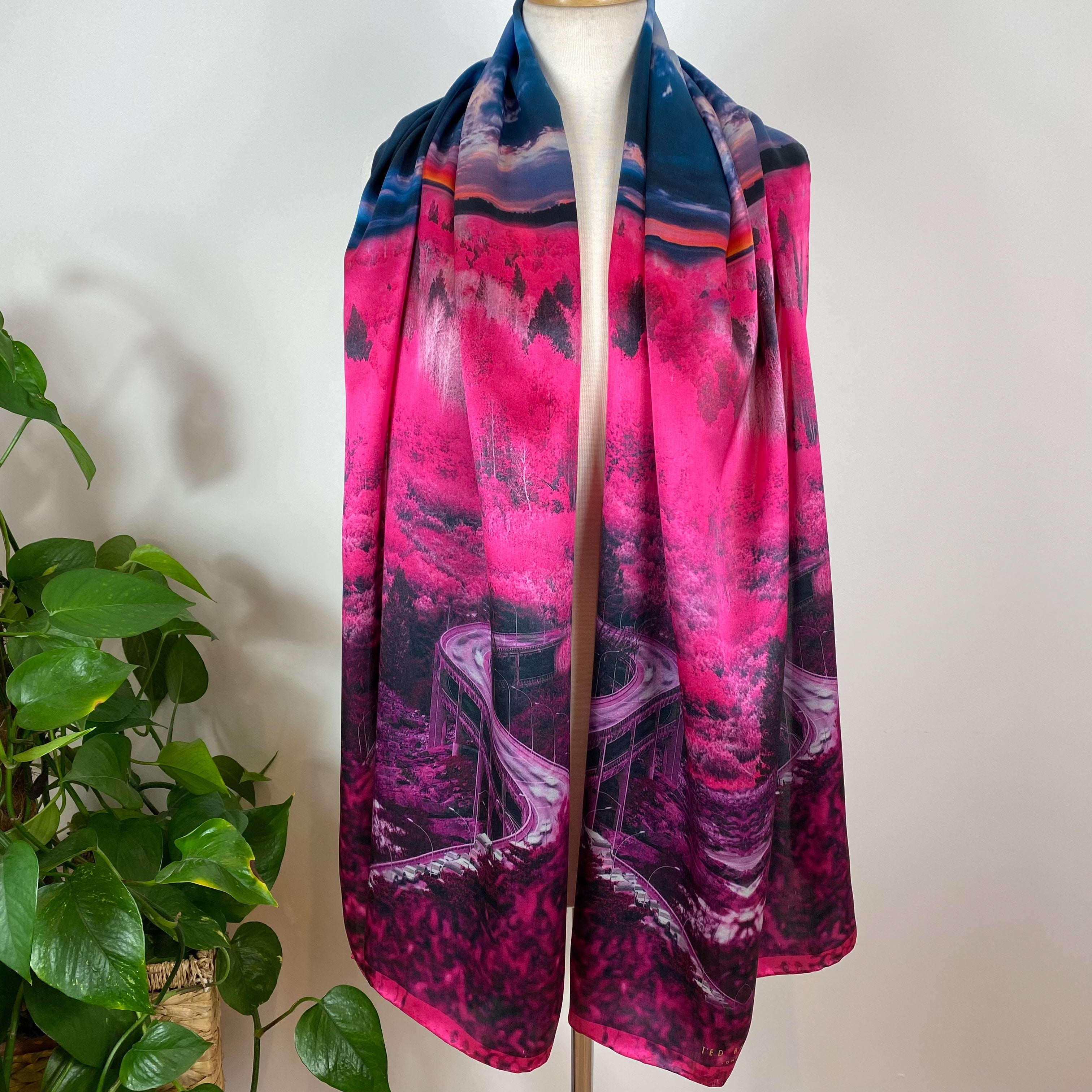 Shocking Pink Modern Ted Baker Wrap Style Silk Scarf