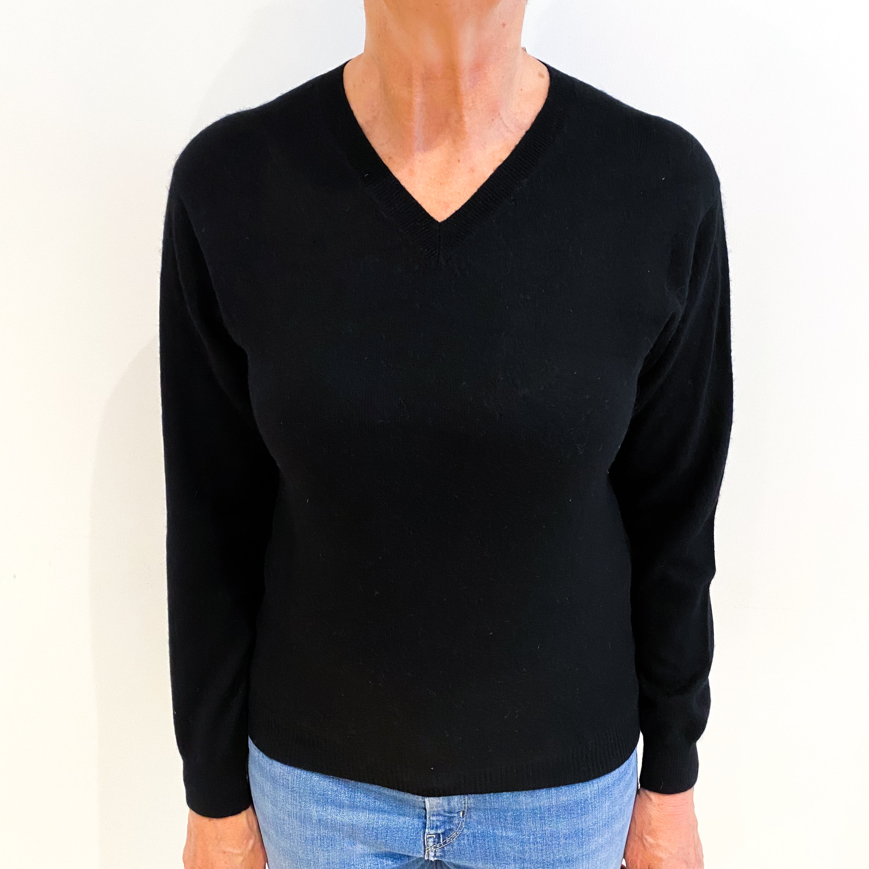 Black Cashmere V Neck Jumper Medium
