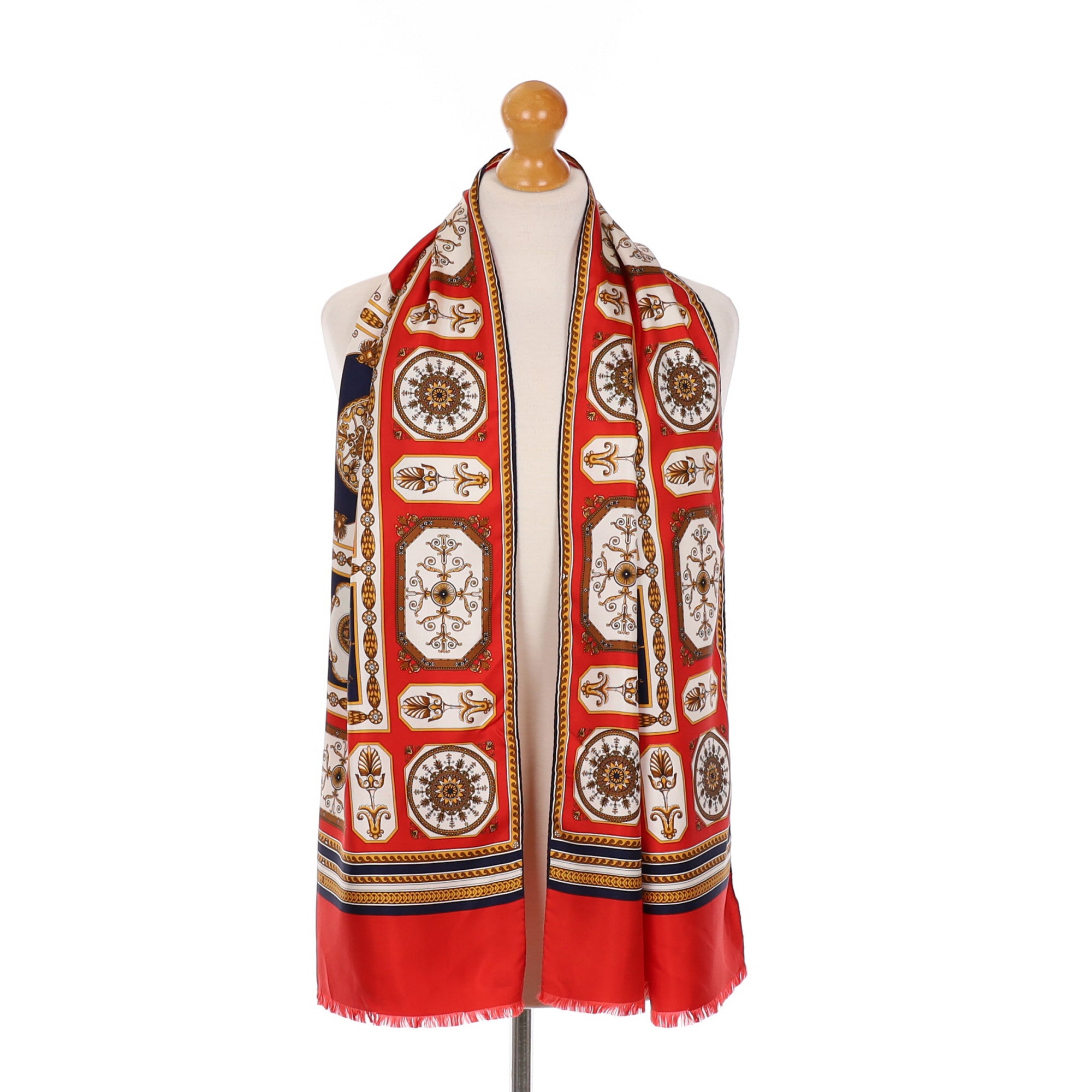 Traditional Design Long Red Silk Scarf