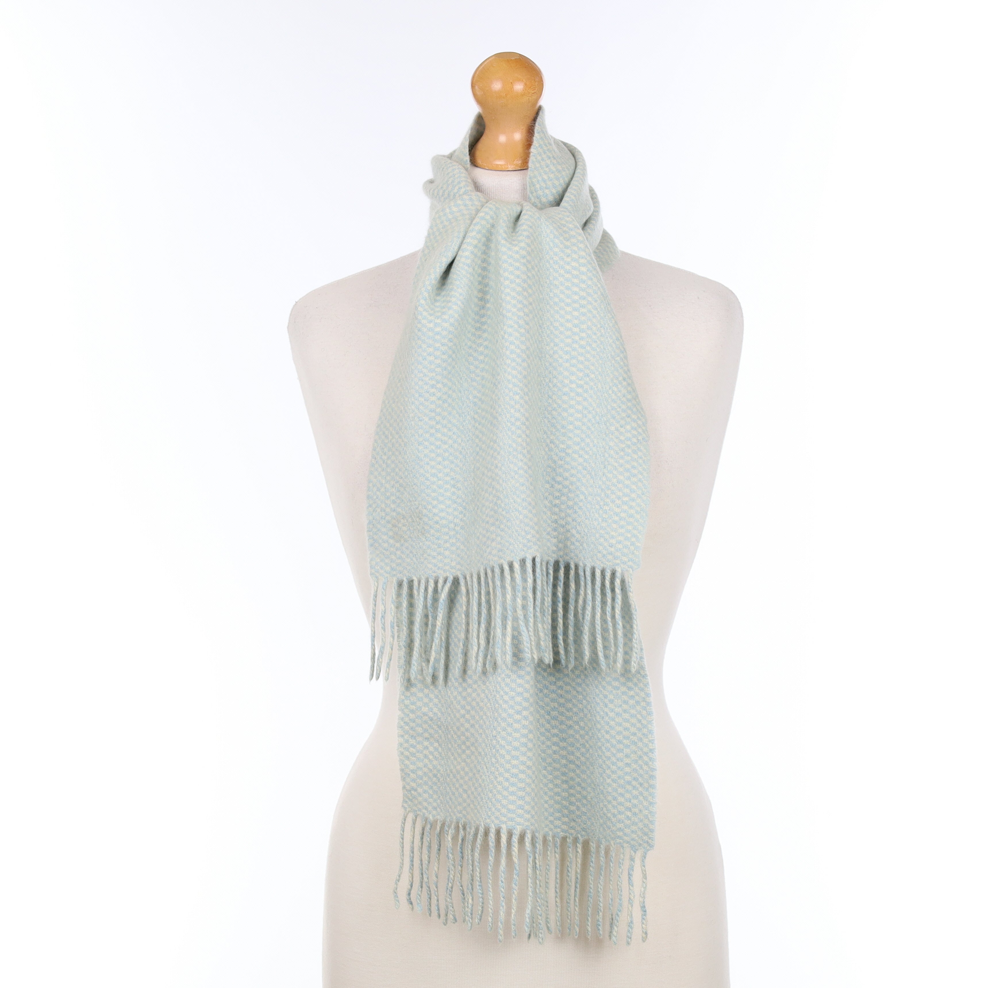 Blue and Cream Patterned Cashmere Woven Scarf