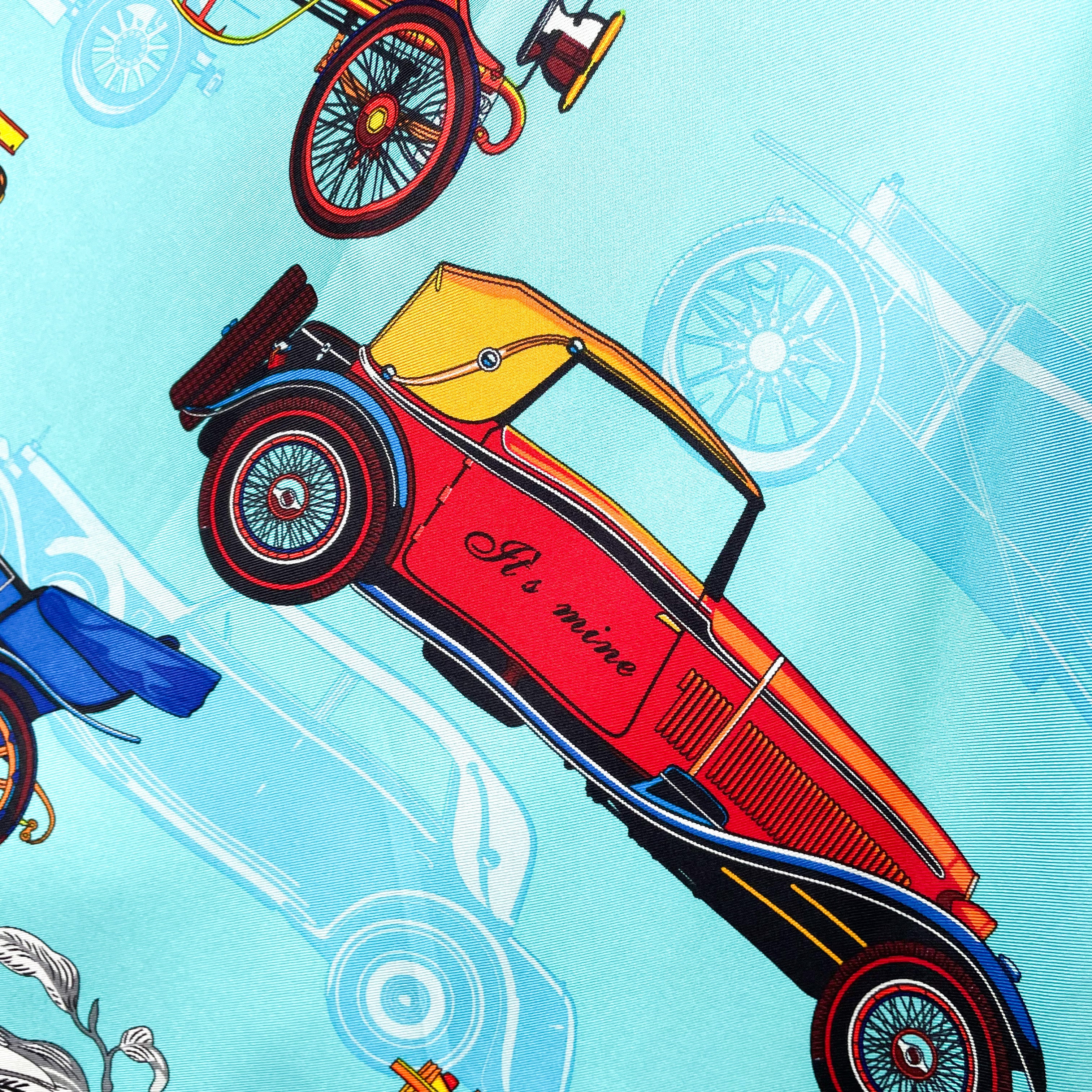 Old Car Design Turquoise Large Silk Scarf