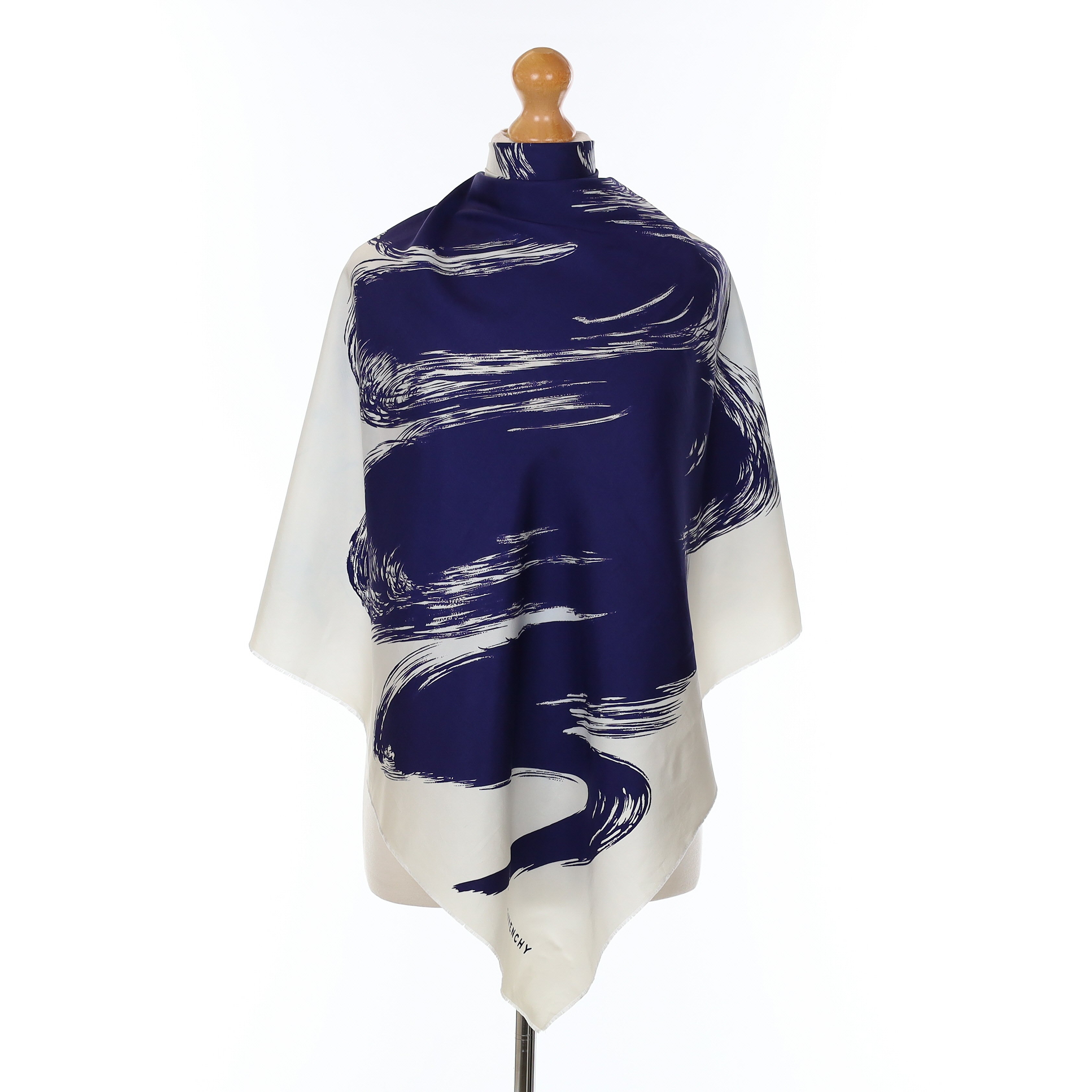 Givenchy Navy Brush Stroke Vintage Silk Scarf