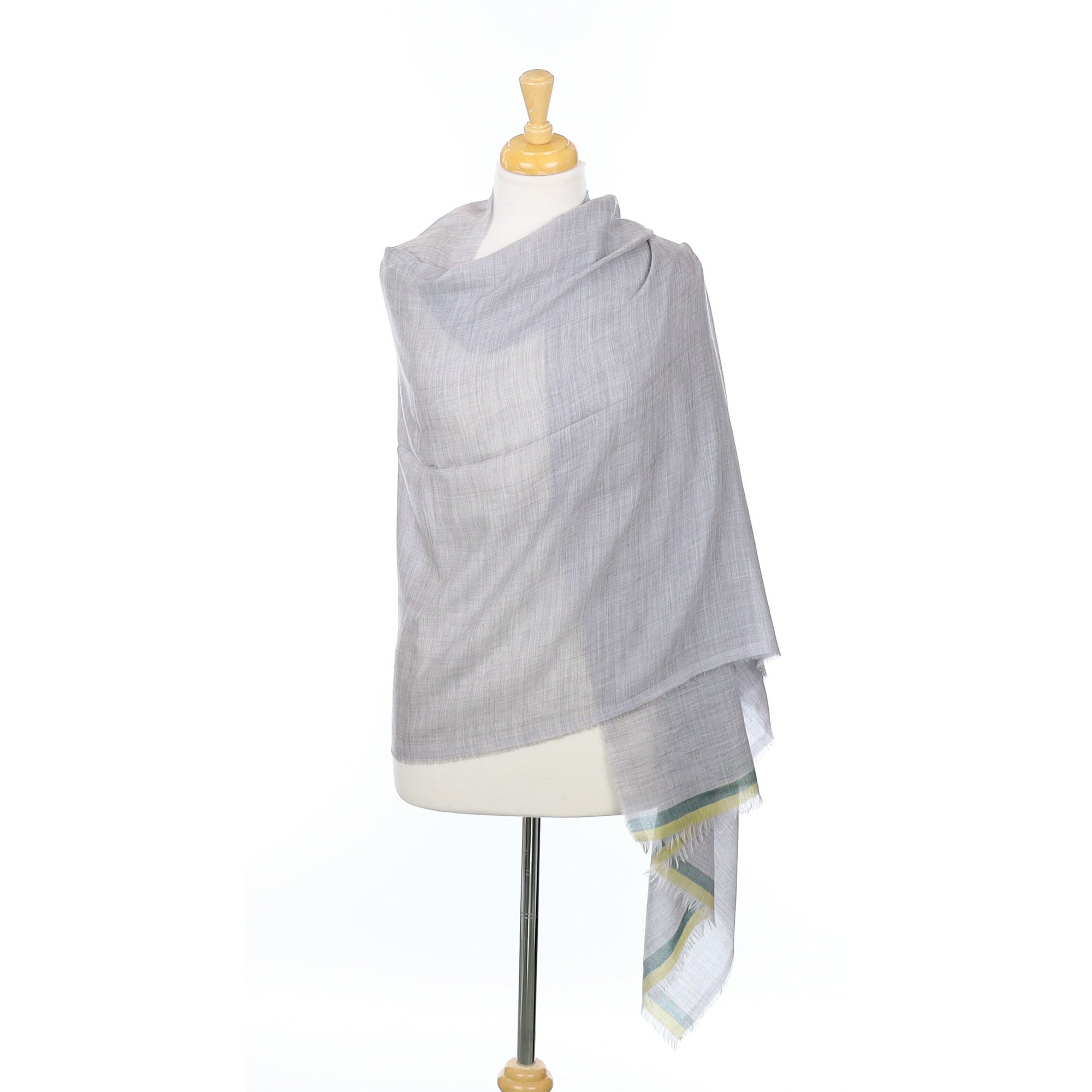 Scottish Begg & Co Grey and Yellow Fine Woven Cashmere Wrap
