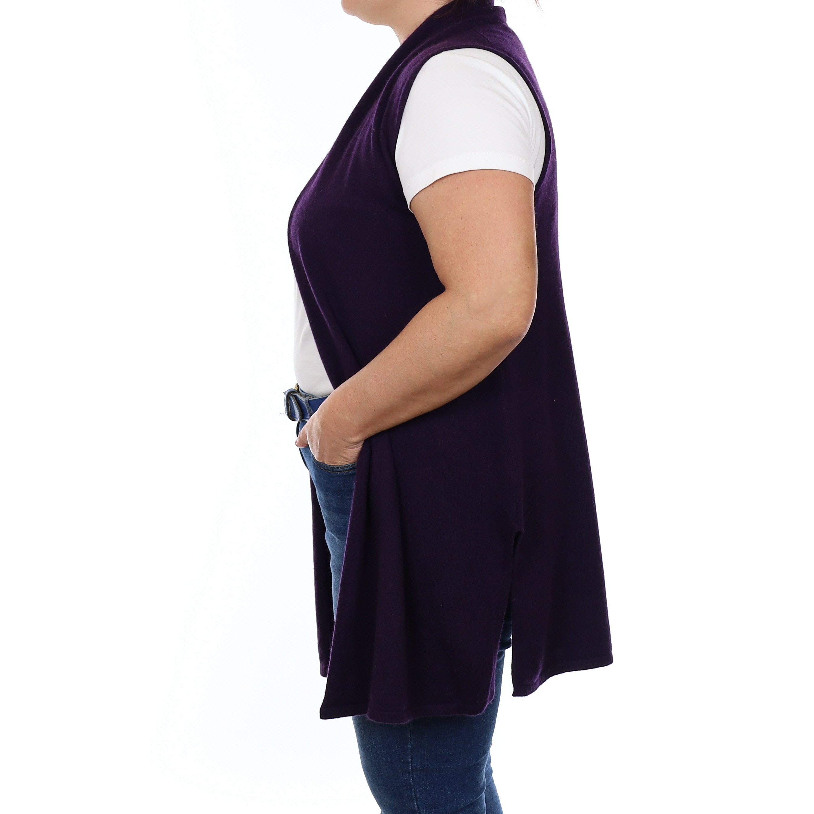 Shadow Purple Cashmere Sleeveless Edge to Edge Cardigan Large