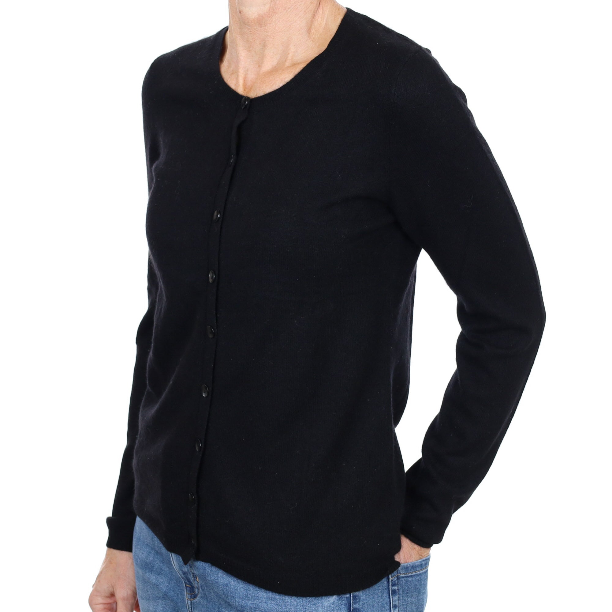 Black Cashmere Crew Neck Cardigan Small