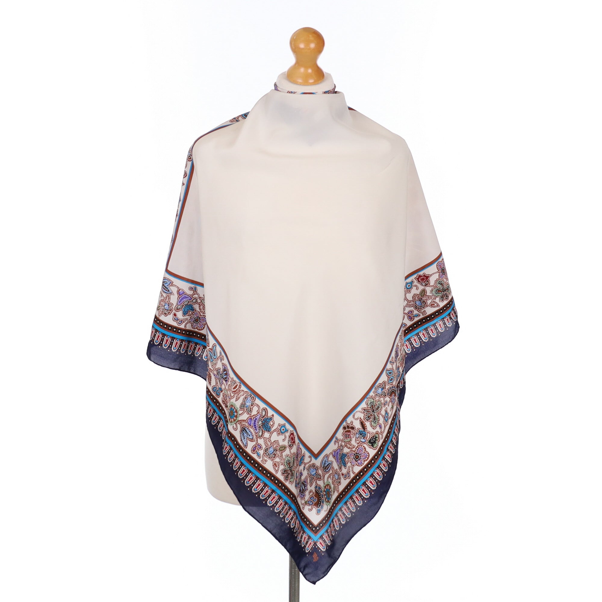 Navy Blue Patterned Border Silk Scarf