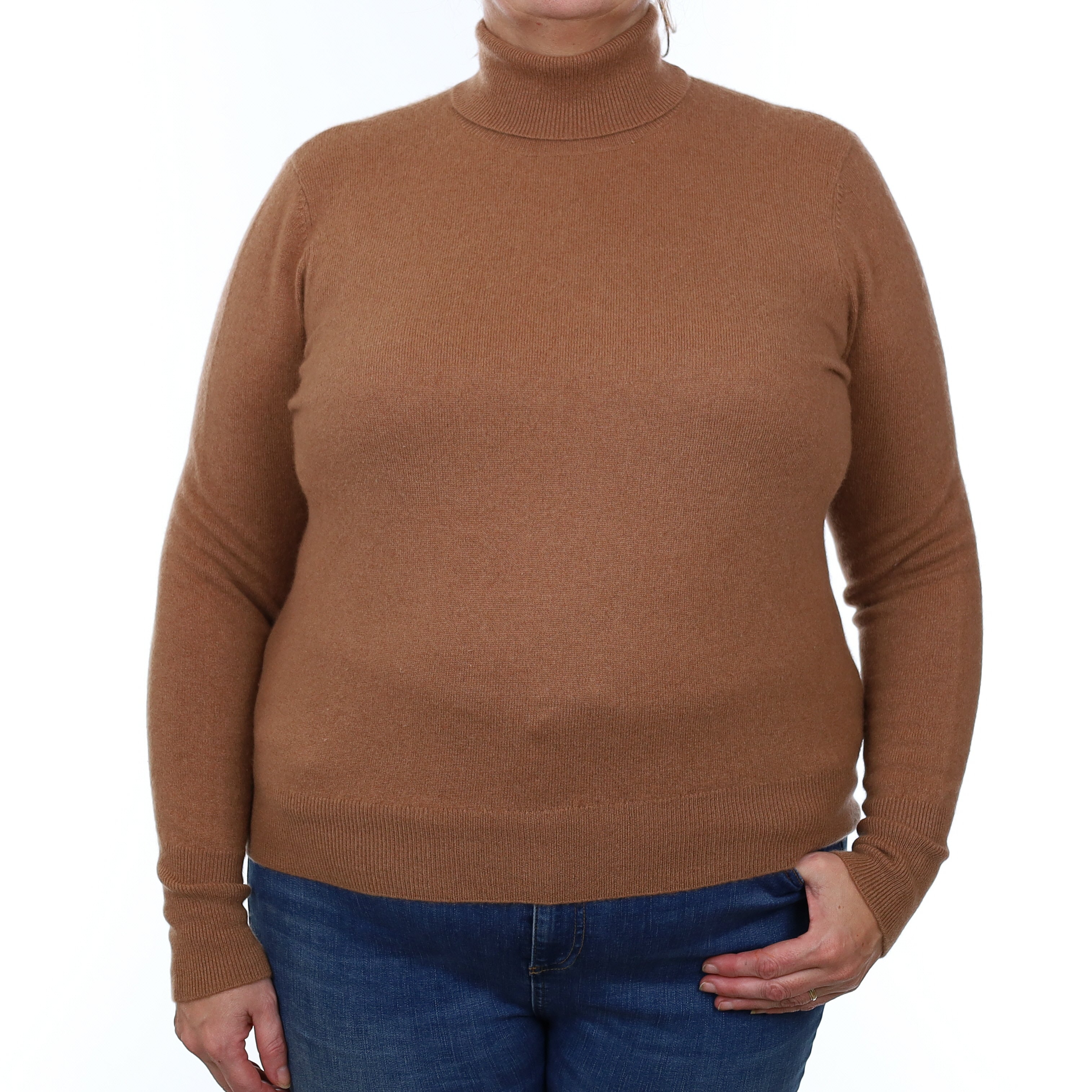 Toffee Brown Cashmere Polo Neck Jumper Extra Large