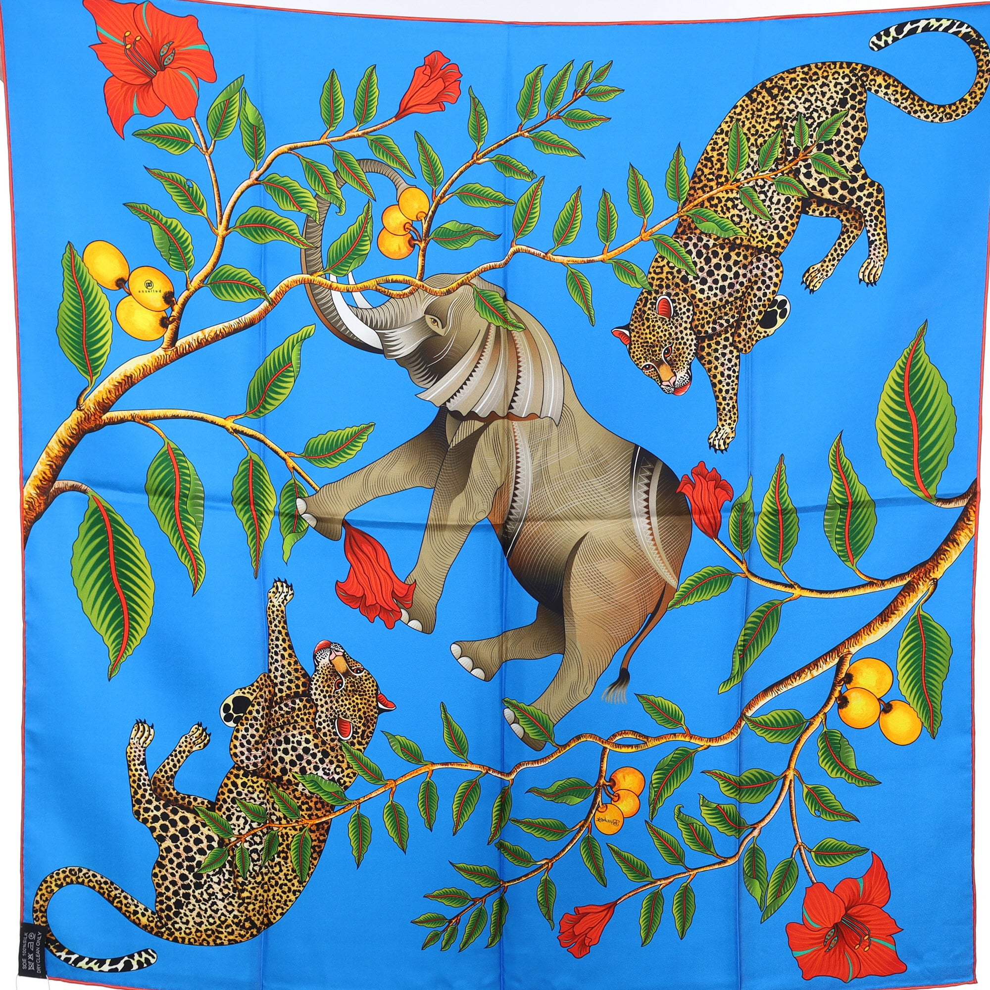 Brand New Bellezza Two Tone Blue Elephant Safari Double Faced Silk Scarf
