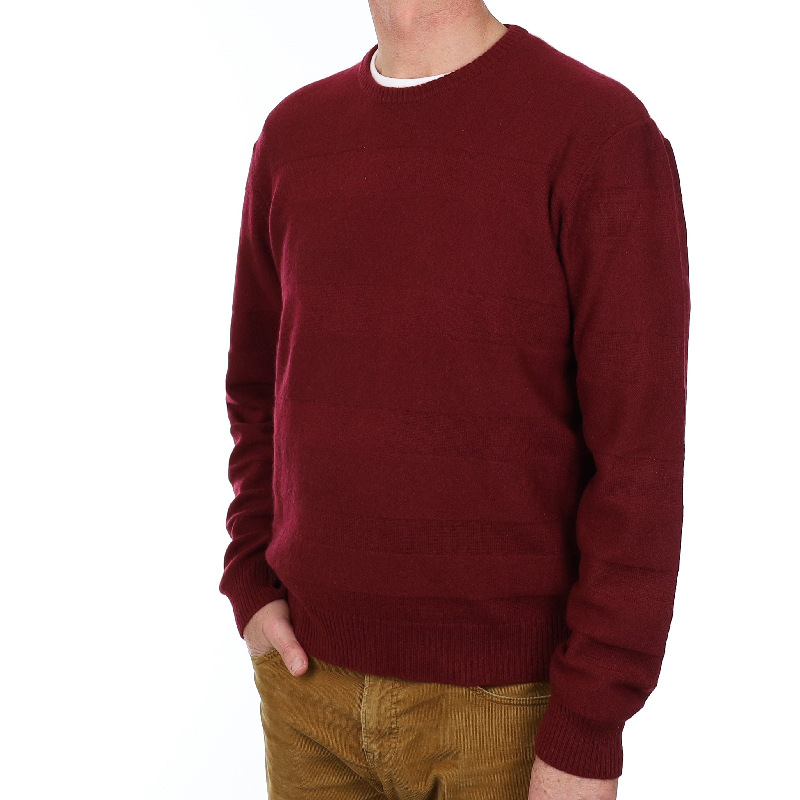 Men’s Burgundy Striped Knit Cashmere Crew Neck Jumper Extra Large