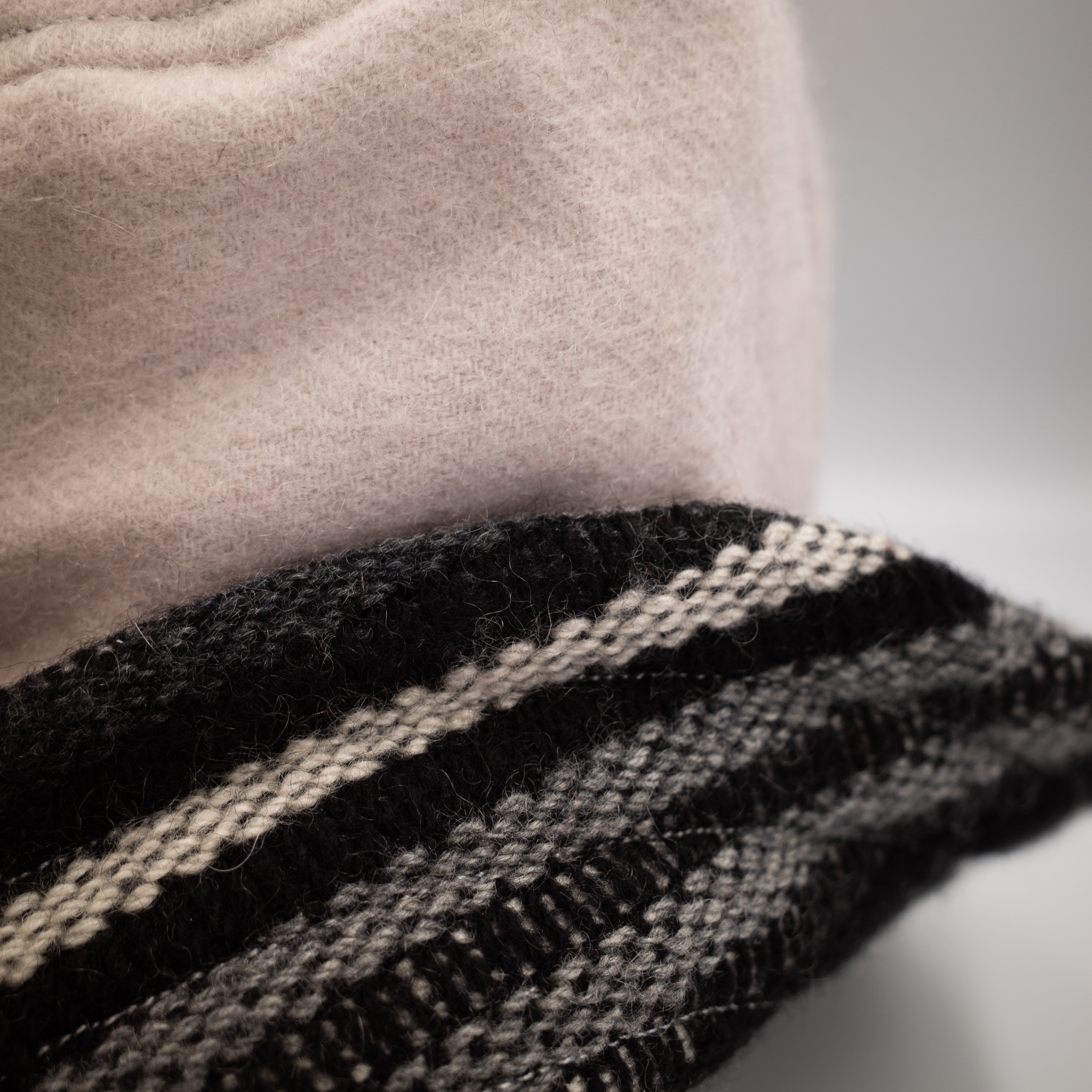 Dove Grey and Black Striped Reversible Cashmere Bucket Hat Small