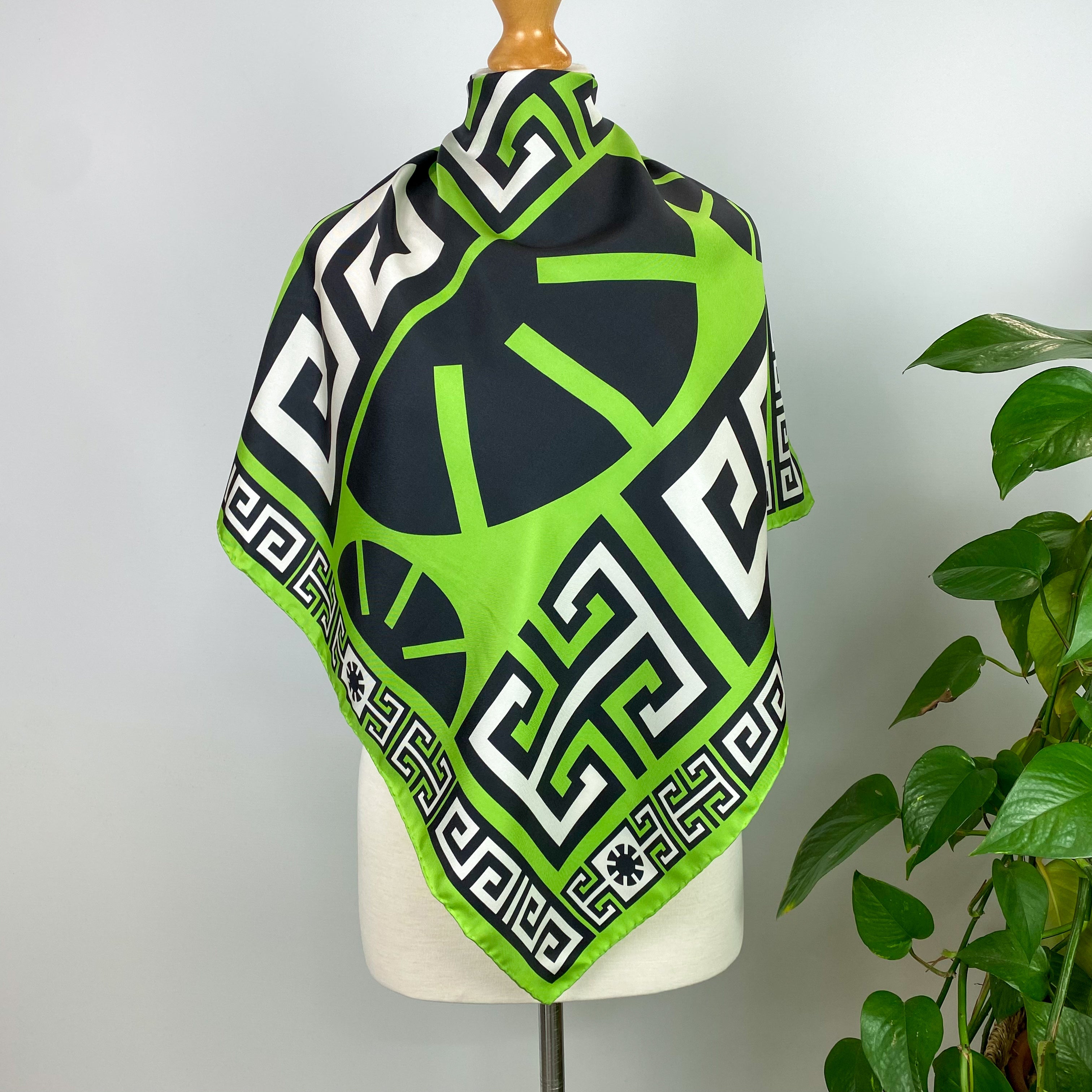 Immaculate Versace Lime Green Geometric Silk Scarf