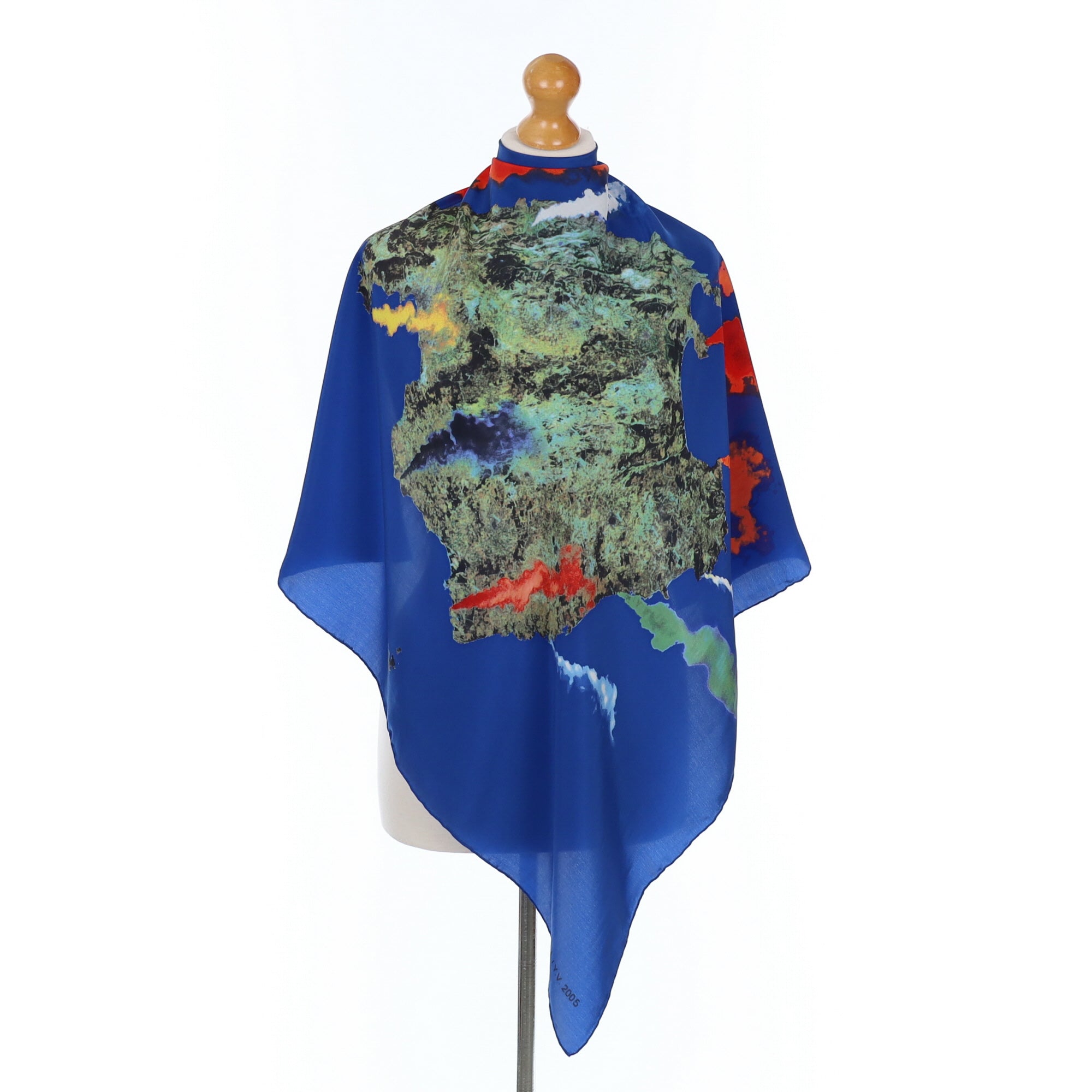 Abstract Patterned Blue Silk Scarf