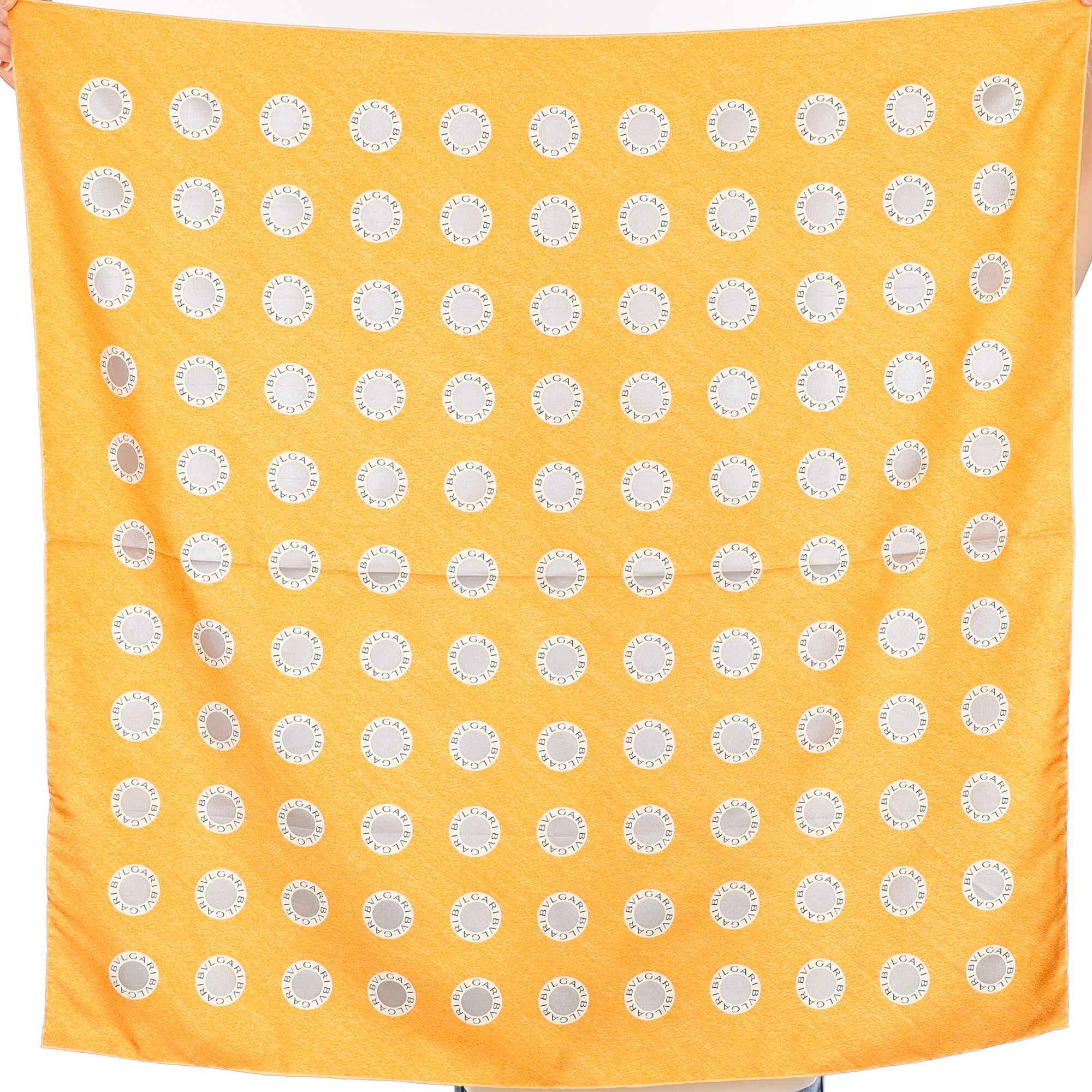 Brand New Bvlgari Orange Logo Silk Scarf