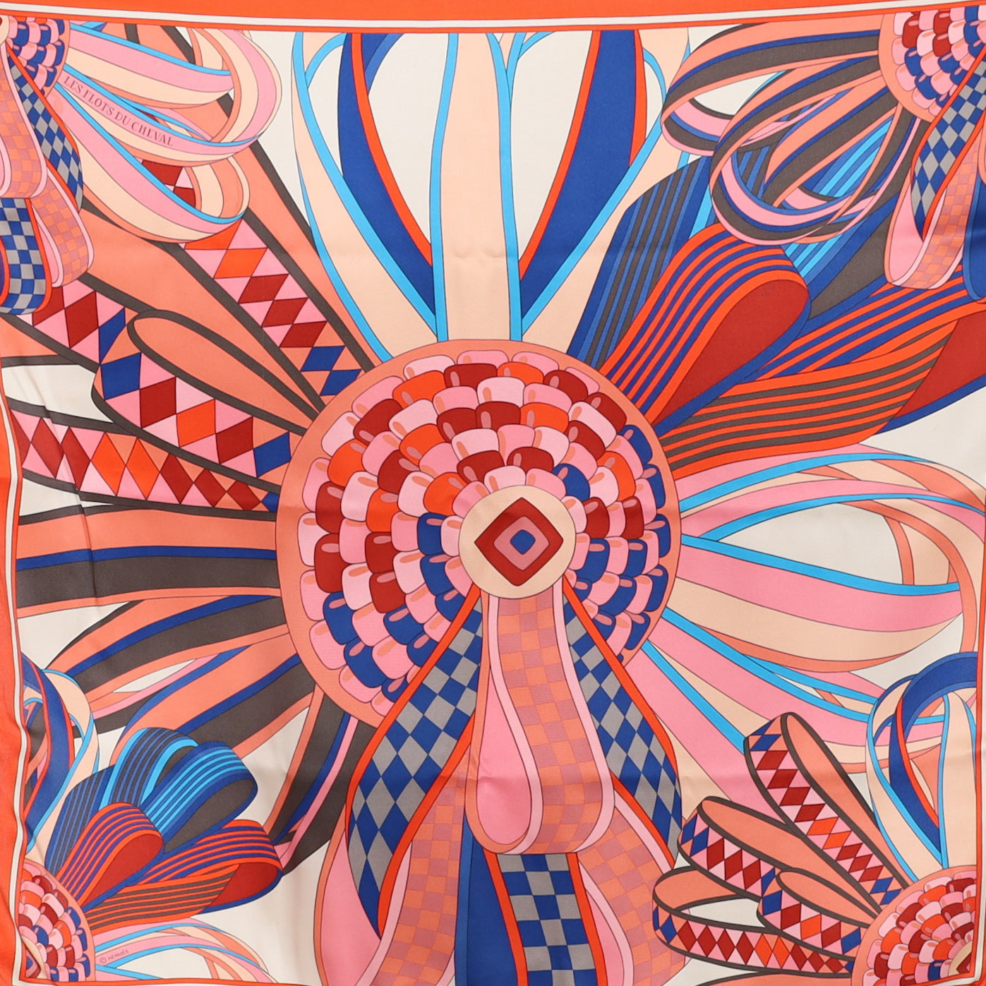 Hermès 70 Les Flots du Cheval Silk Scarf