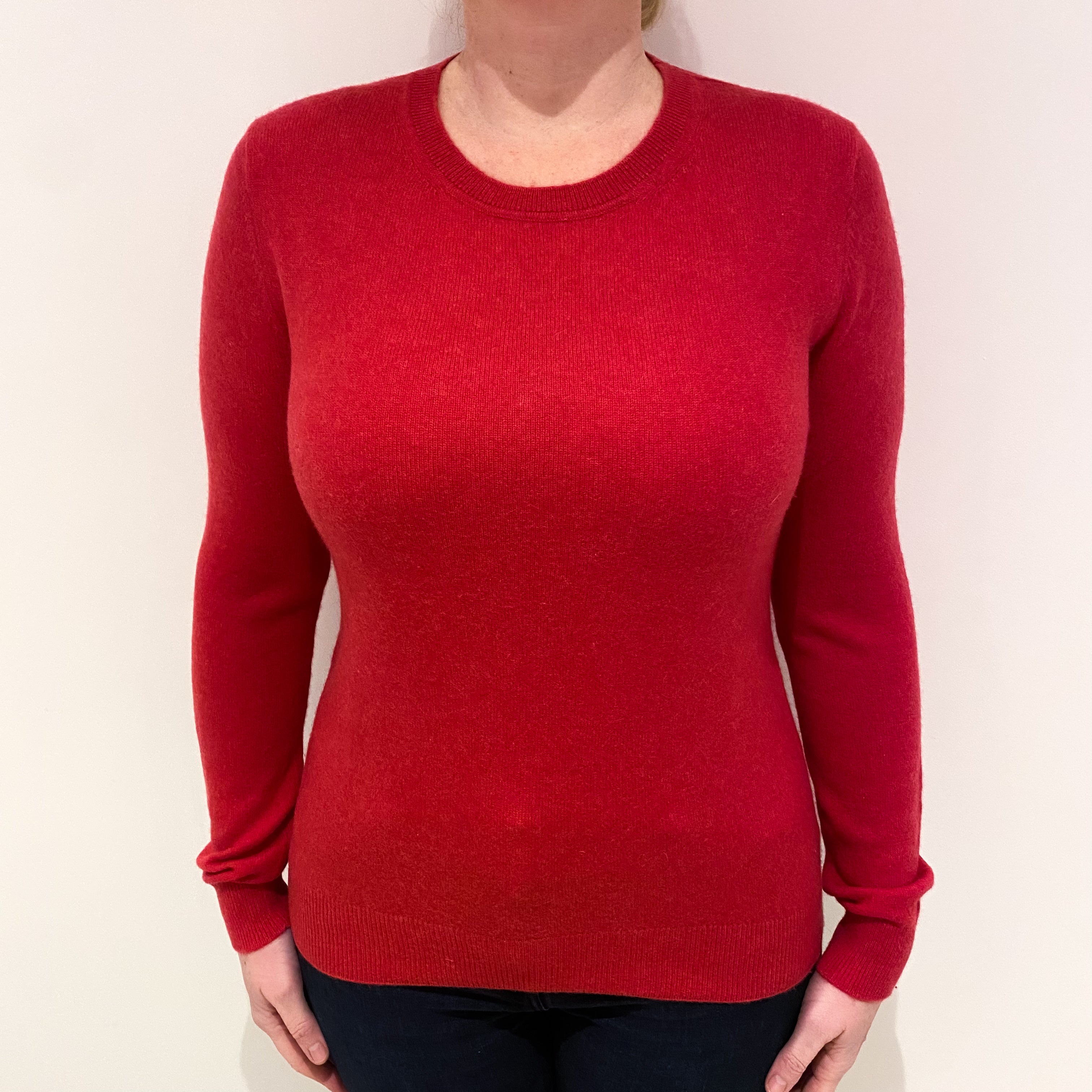 Strawberry Red Cashmere Crew Neck Jumper Large