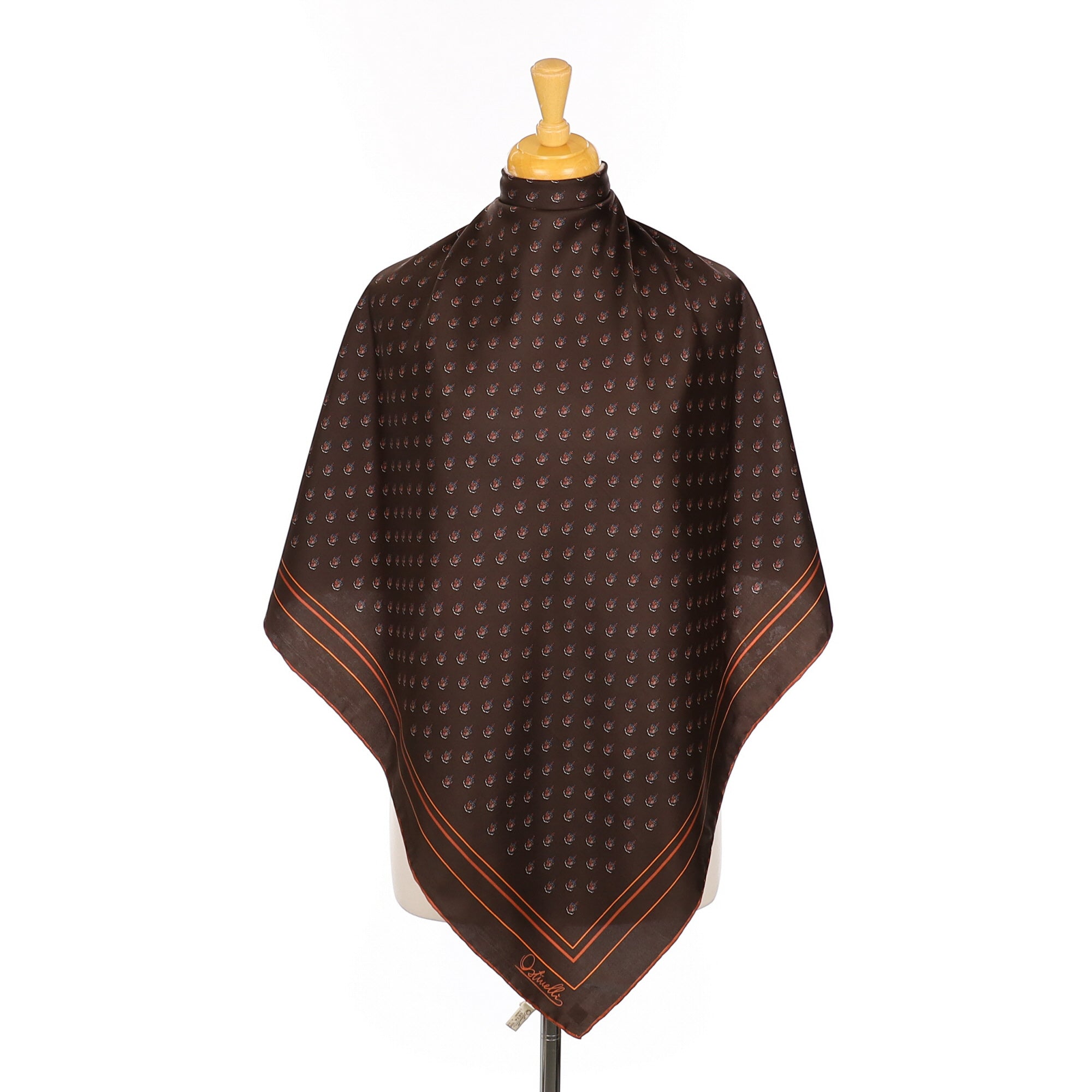 1970’s Ostinelli Brown Patterned Vintage Silk Scarf