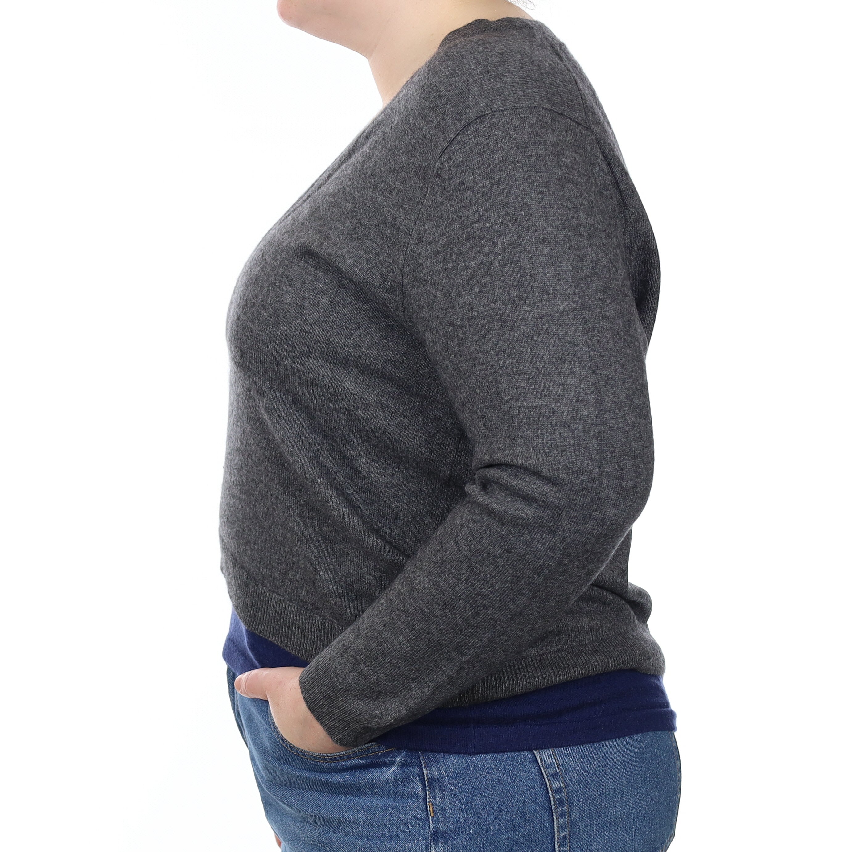 Eric Bompard Grey & Navy Cashmere V Neck Jumper Large