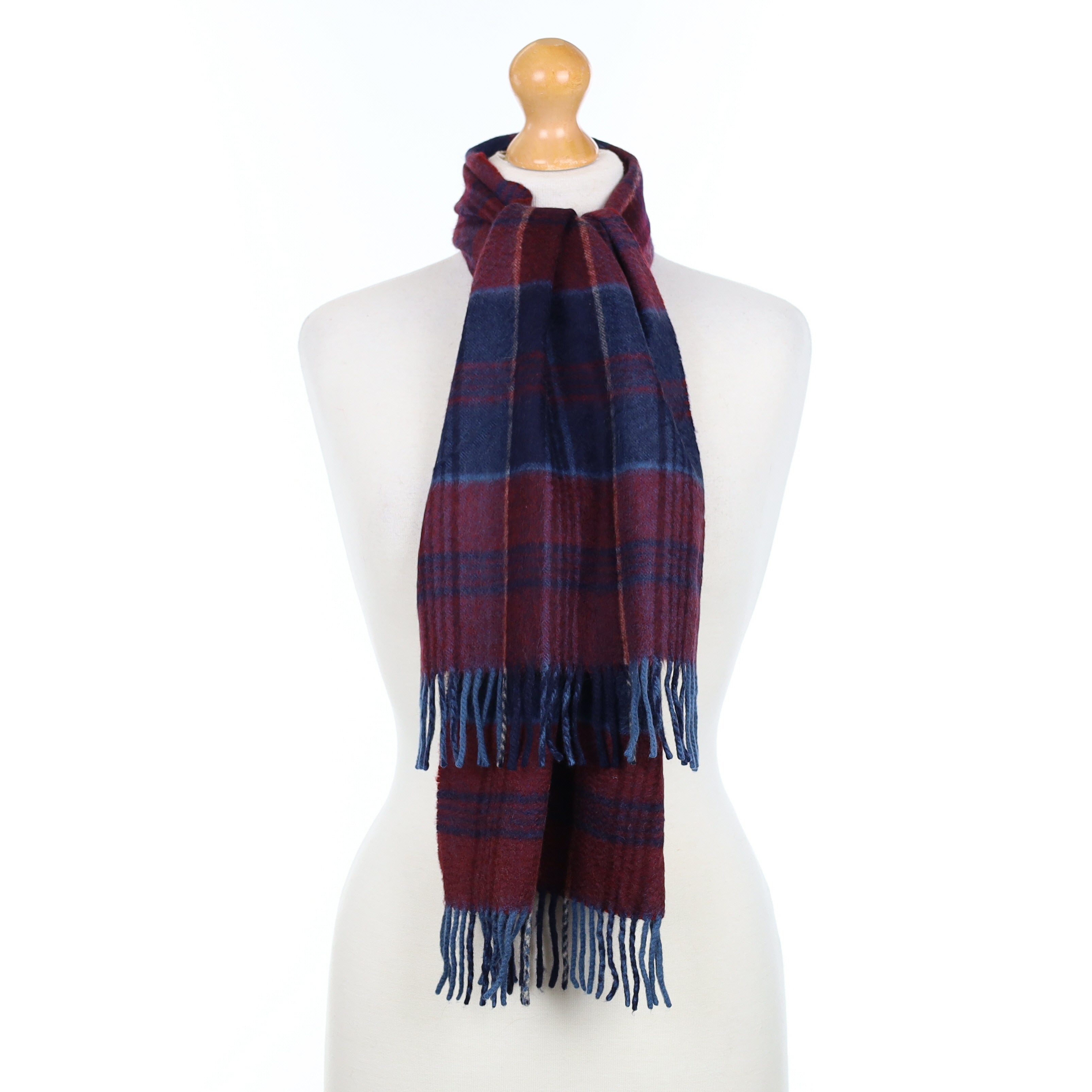 Scottish Plum and Blue Plaid Cashmere Woven Scarf