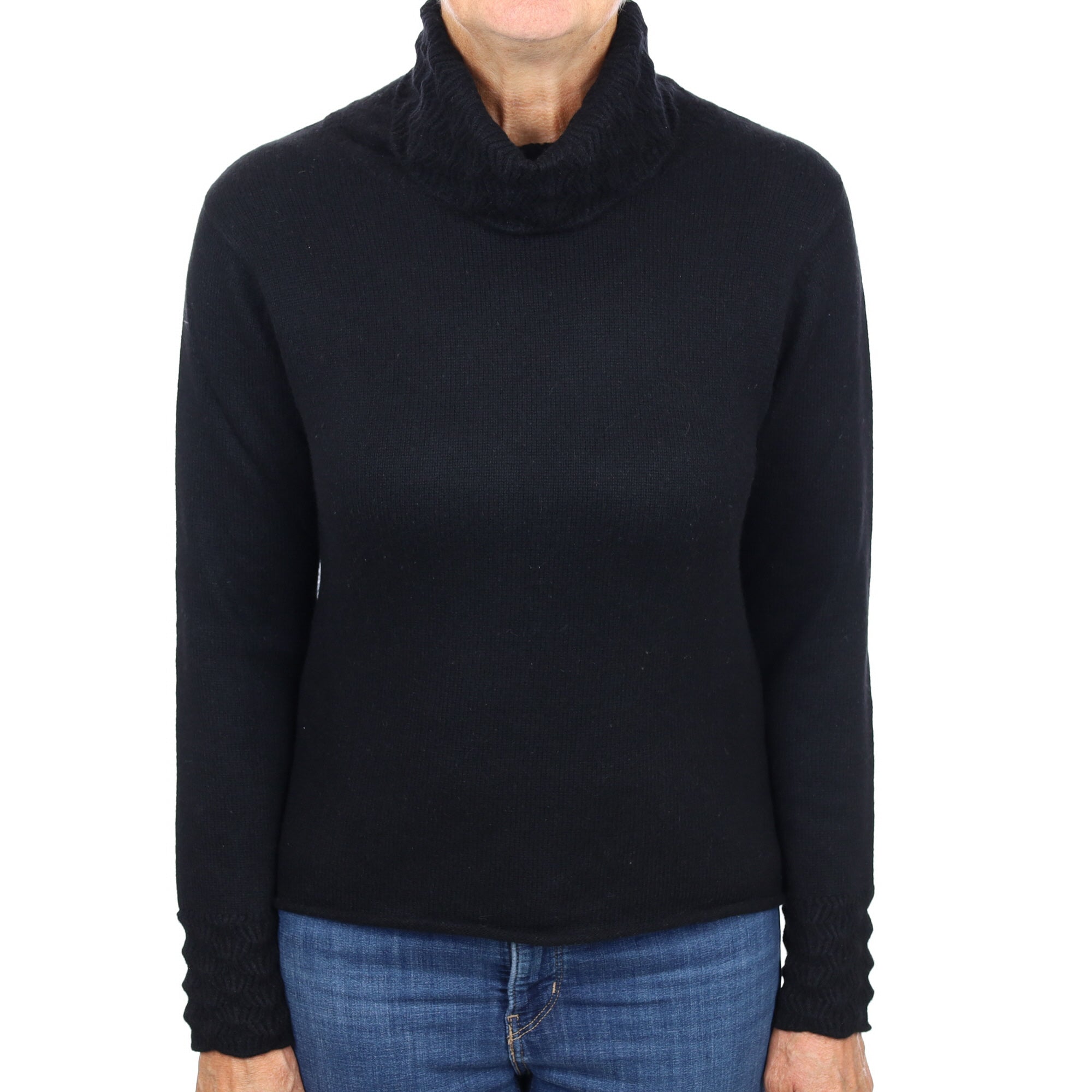 Black Cashmere Polo Neck Jumper Medium