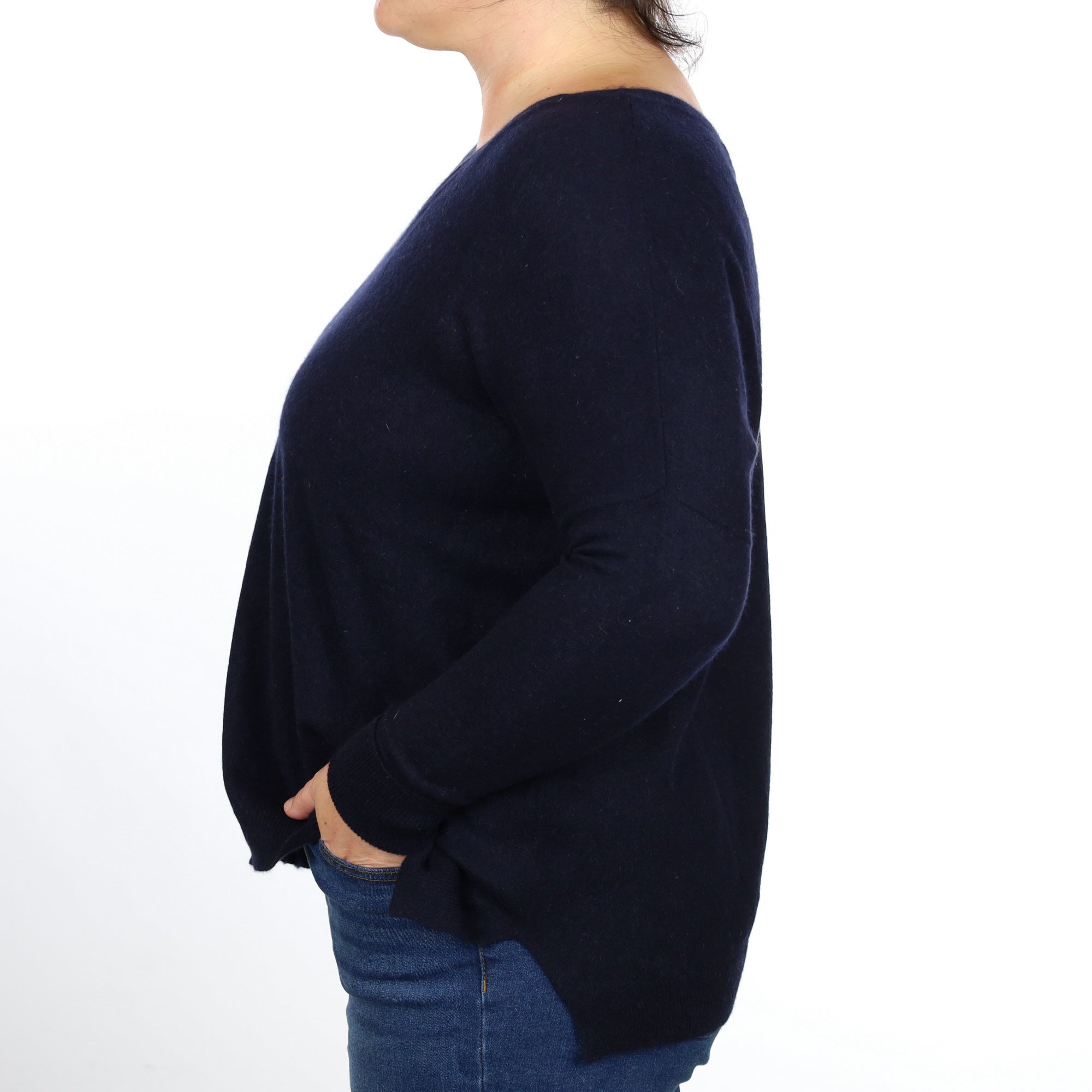 Vince Dark Navy Cashmere Slouchy V Neck Jumper Large