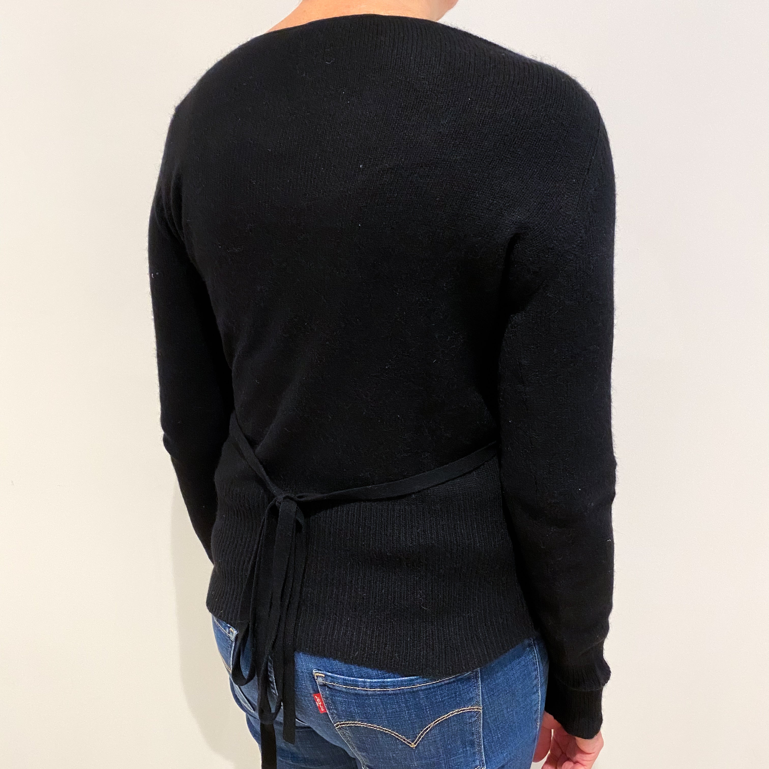 Black Cashmere Cross Over Cardigan Medium