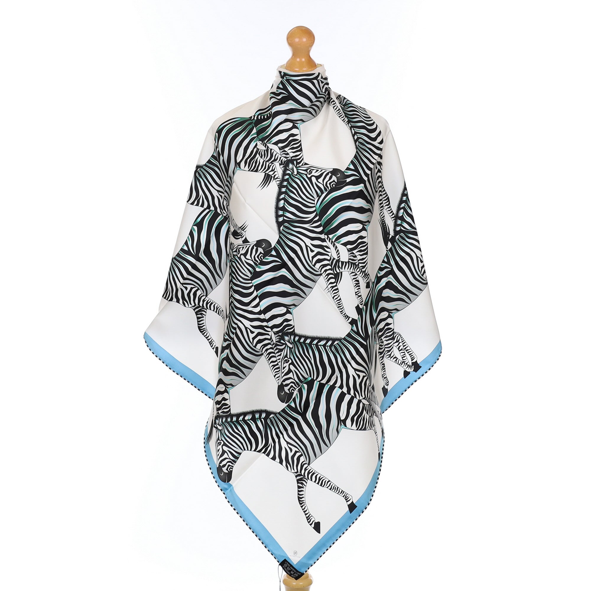 Brand New Bellezza Cobalt & Aqua Zebra Double Faced Silk Scarf