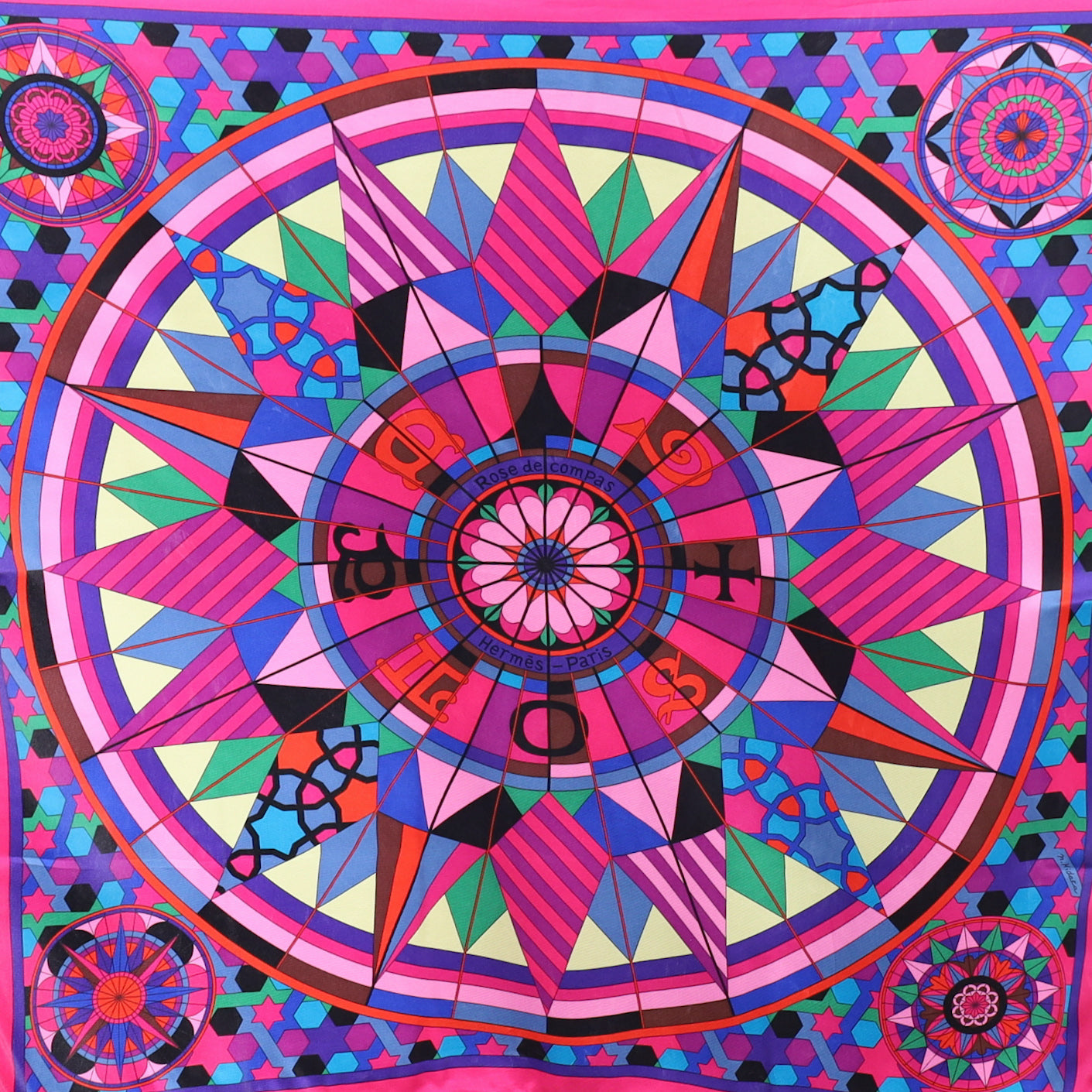 Hermès Rose de Compas Silk Scarf