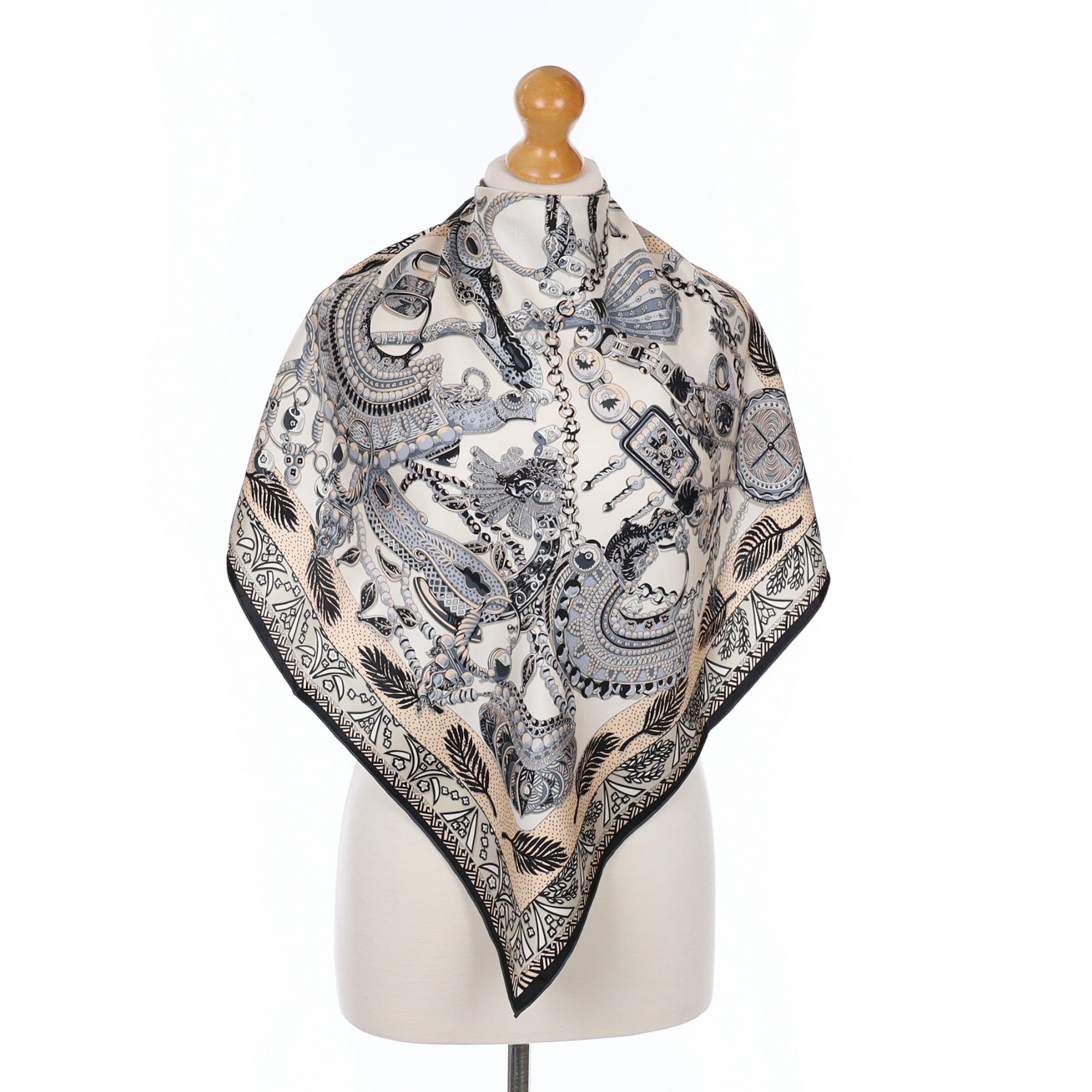 Buff Pink Grey and Black Design Silk Scarf