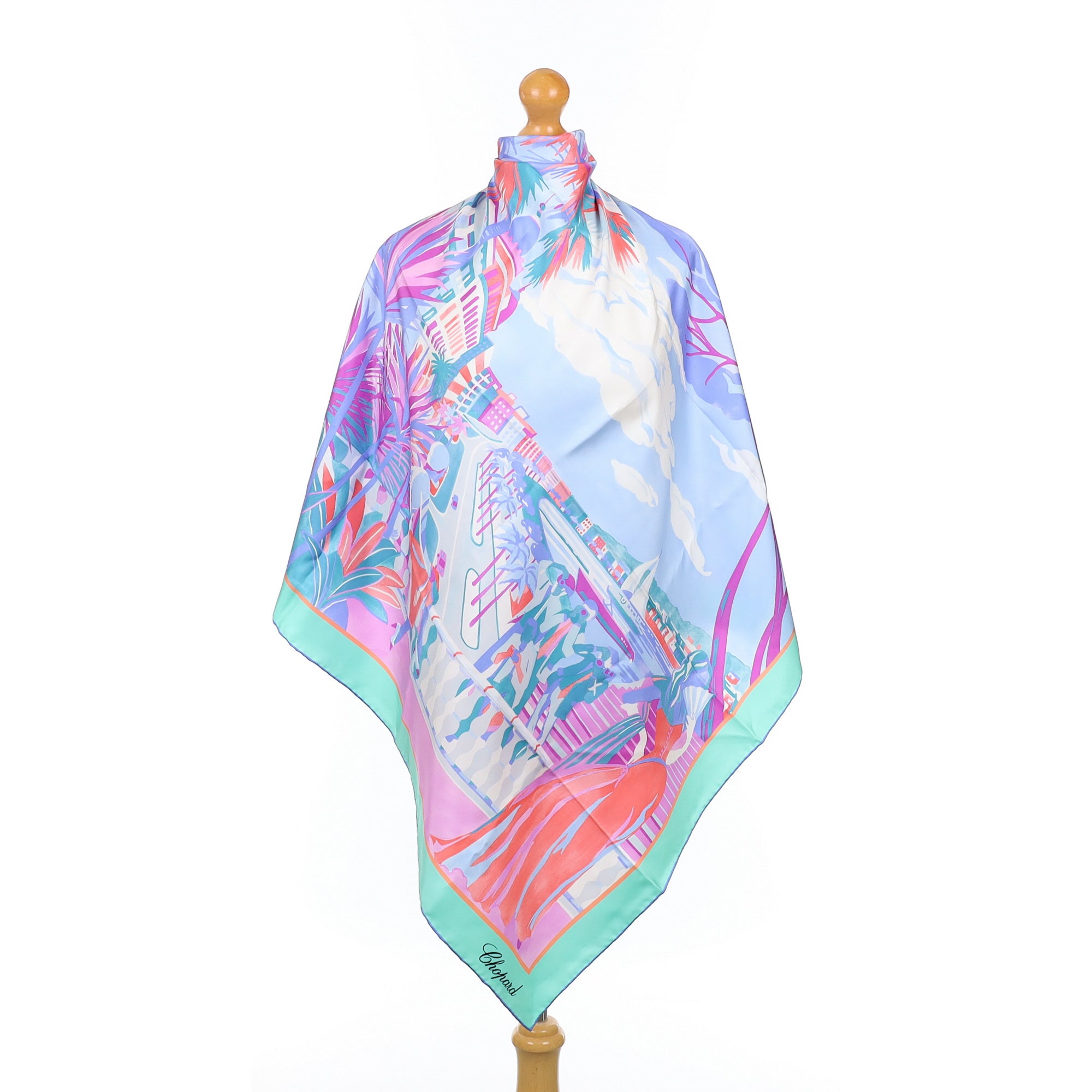 Chopard Pink, Purple and Blue Cosstal View Silk Scarf