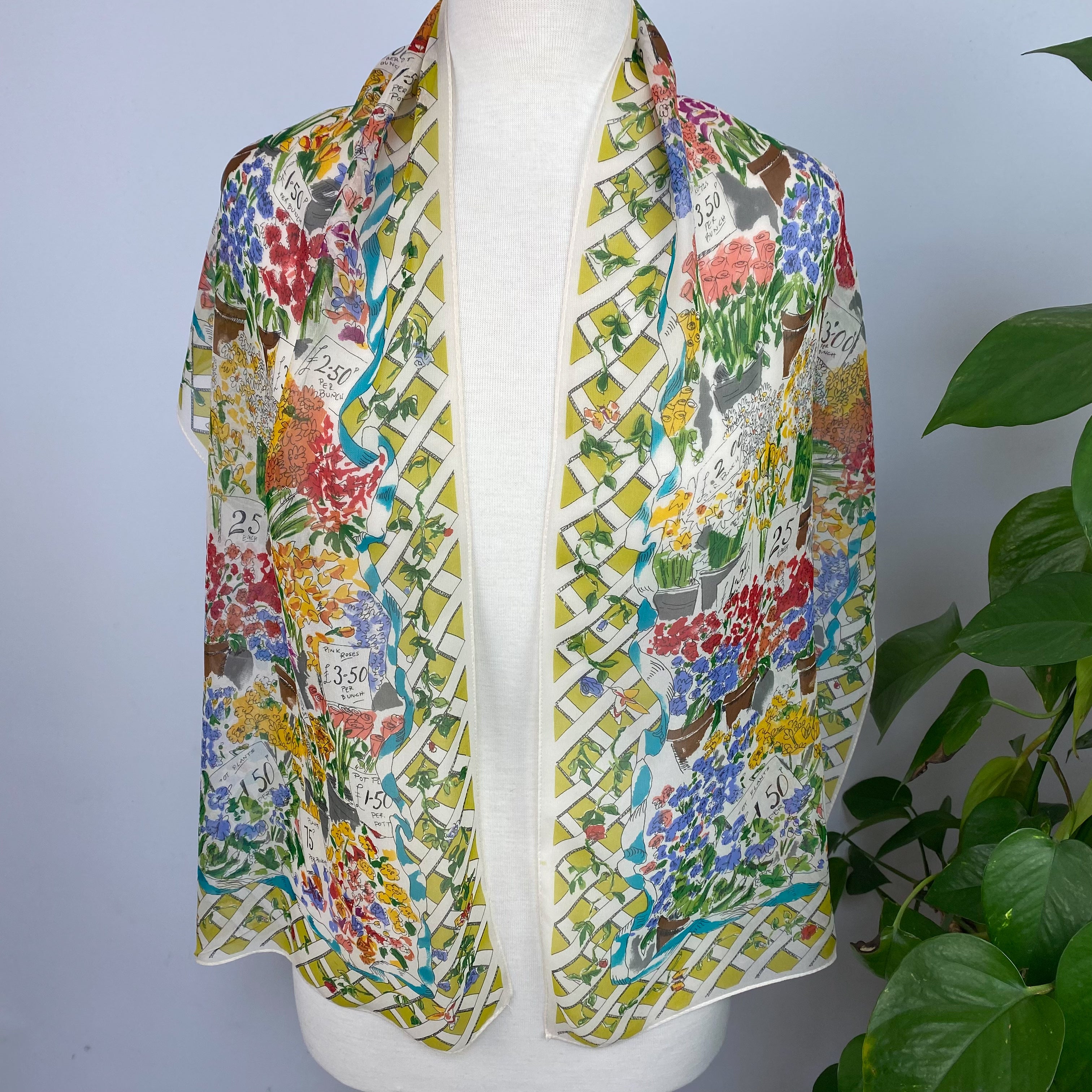 Perry Ellis Floral Vintage Silk Scarf