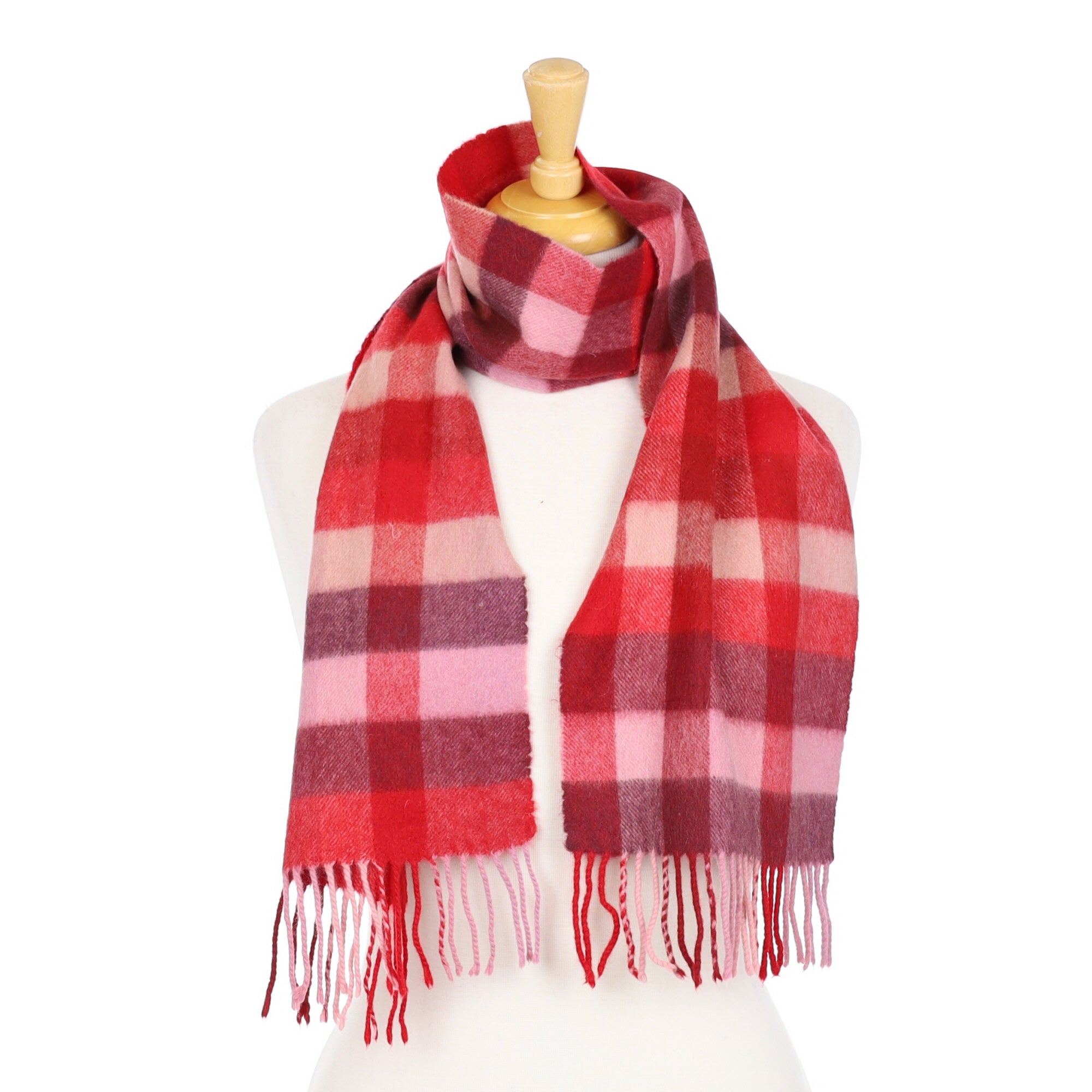 Pink and Red Checked Cashmere Woven Scarf