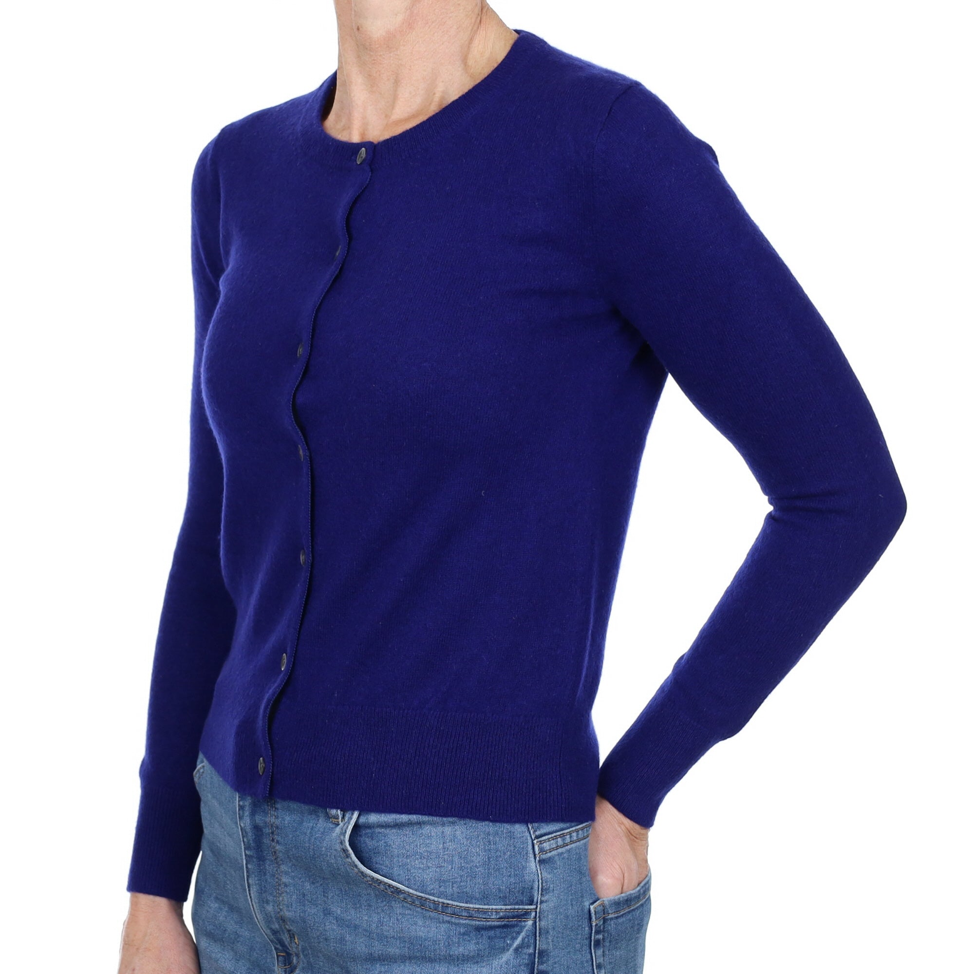 Indigo Blue Cashmere Crew Neck Cardigan Small